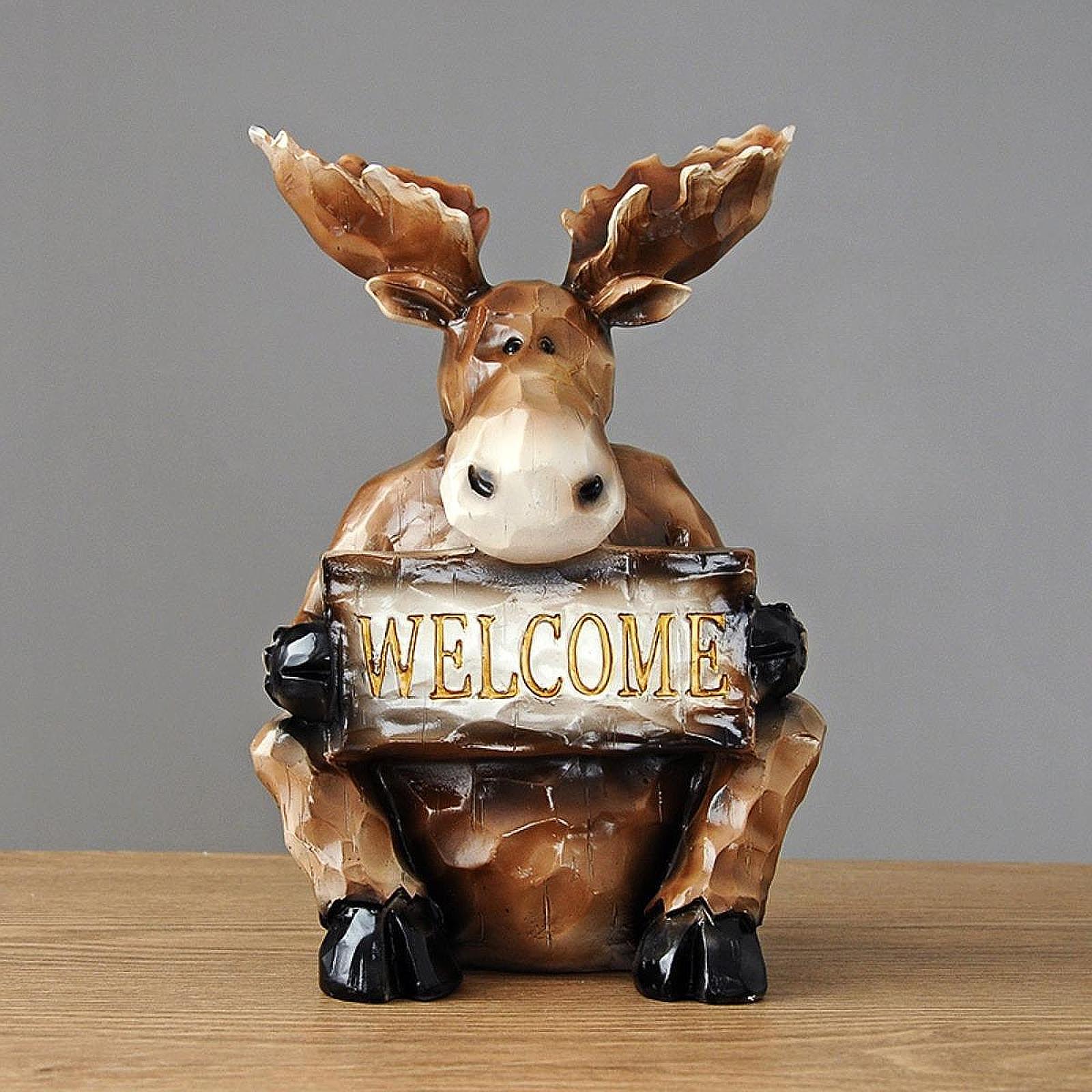 Reindeer Sculpture Ornament Office Souvenirs Gifts Desktop Desk Resin Statue Brown Sitting