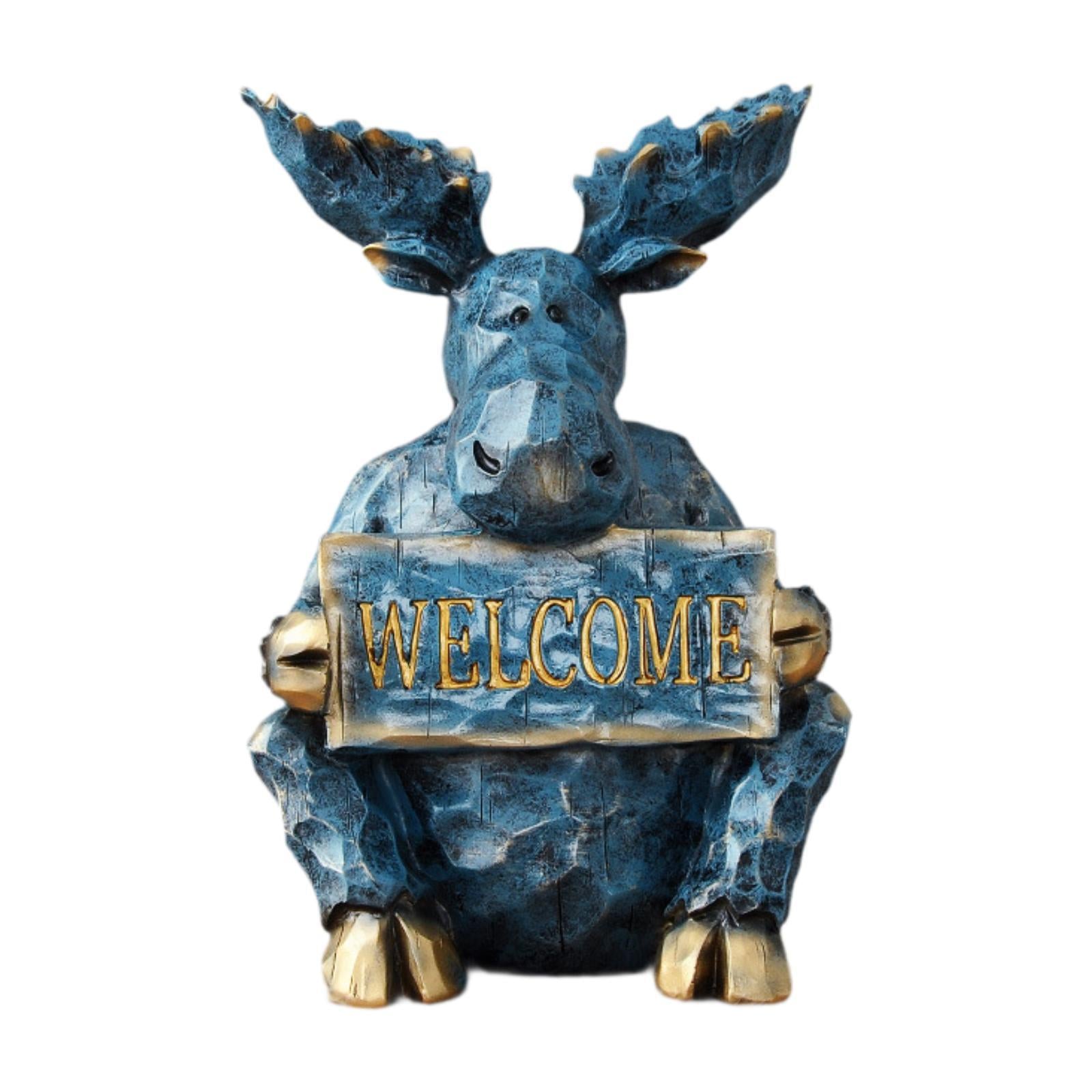 Reindeer Sculpture Ornament Office Souvenirs Gifts Desktop Desk Resin Statue Blue Sitting