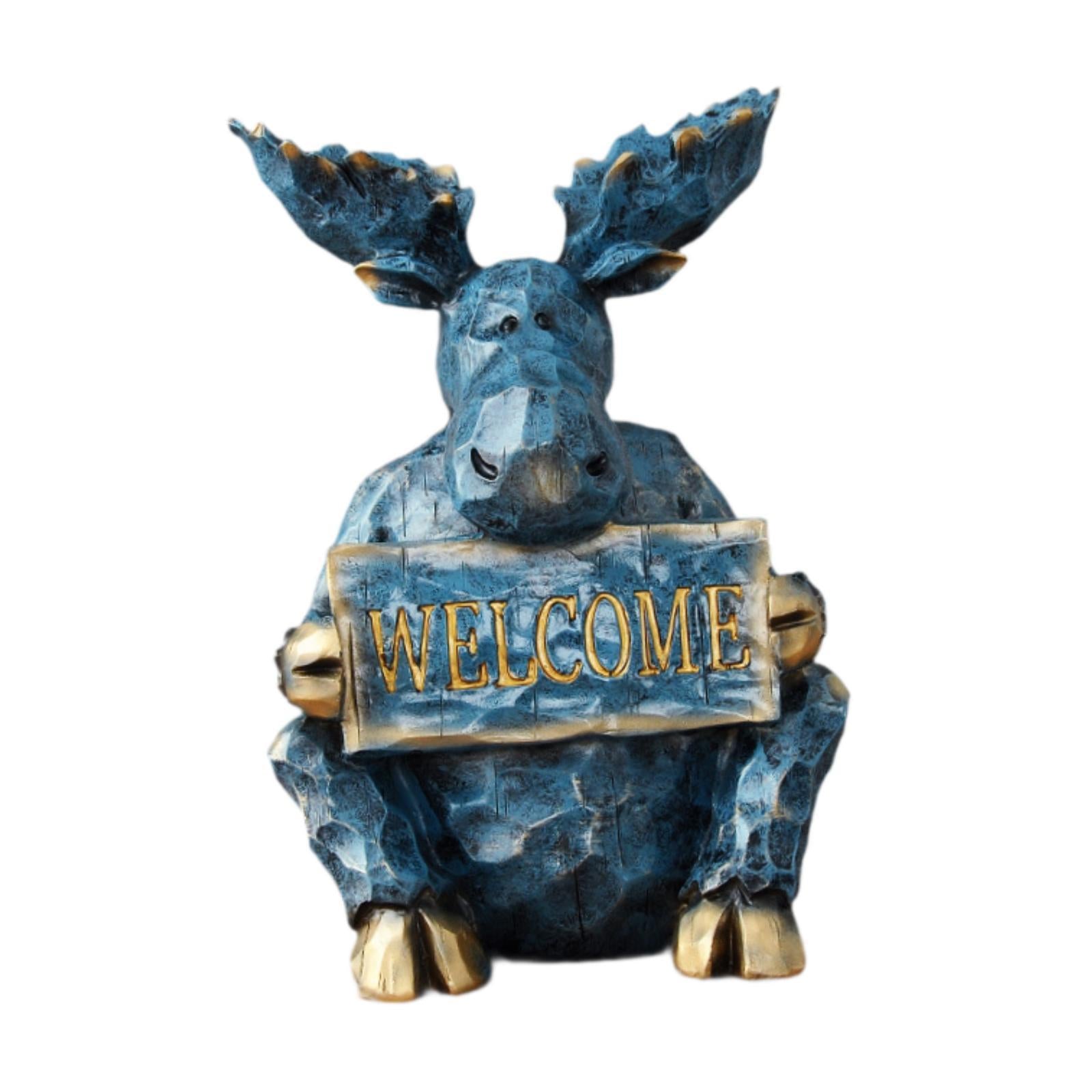 Reindeer Sculpture Ornament Office Souvenirs Gifts Desktop Desk Resin Statue Blue Sitting