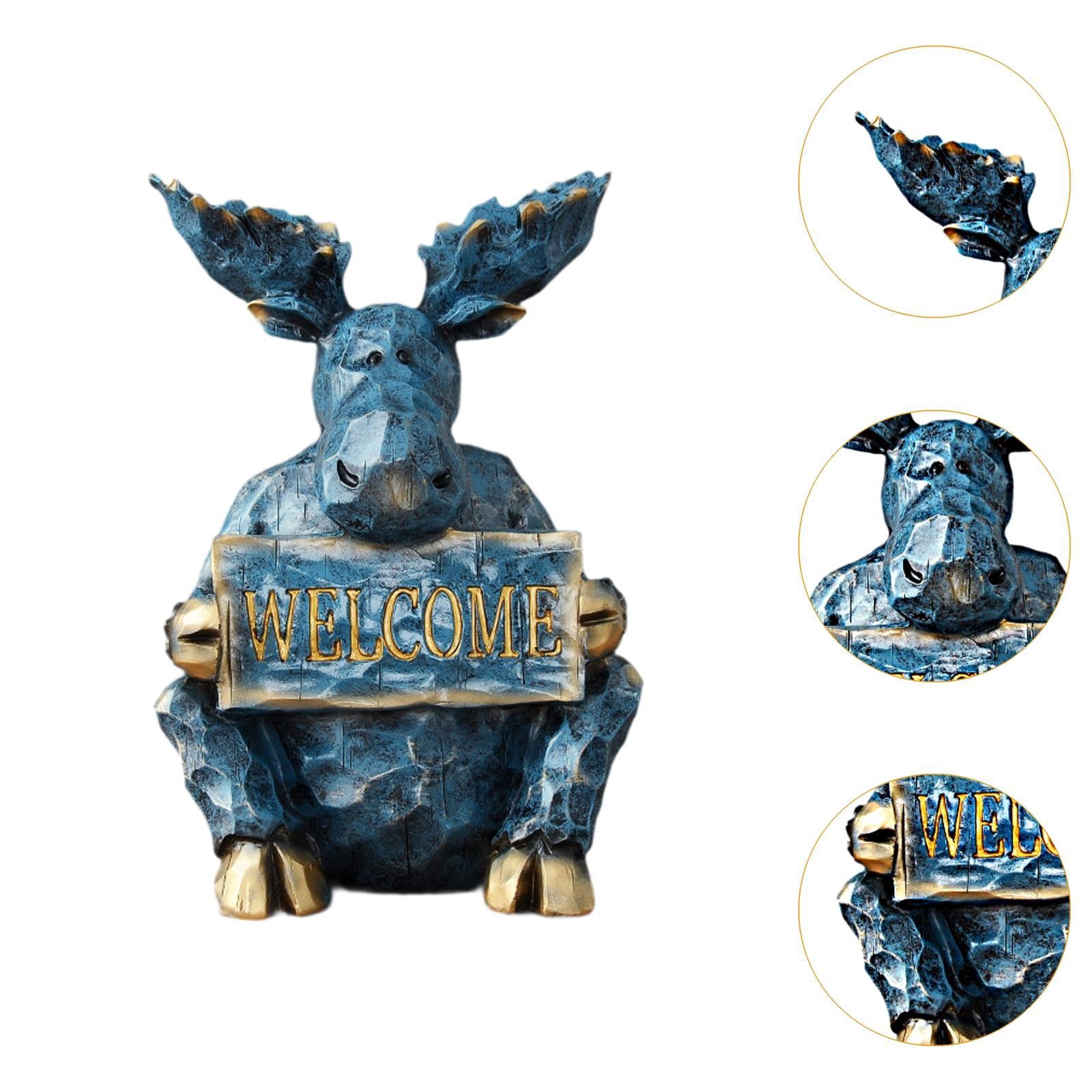 Reindeer Sculpture Ornament Office Souvenirs Gifts Desktop Desk Resin Statue Blue Sitting