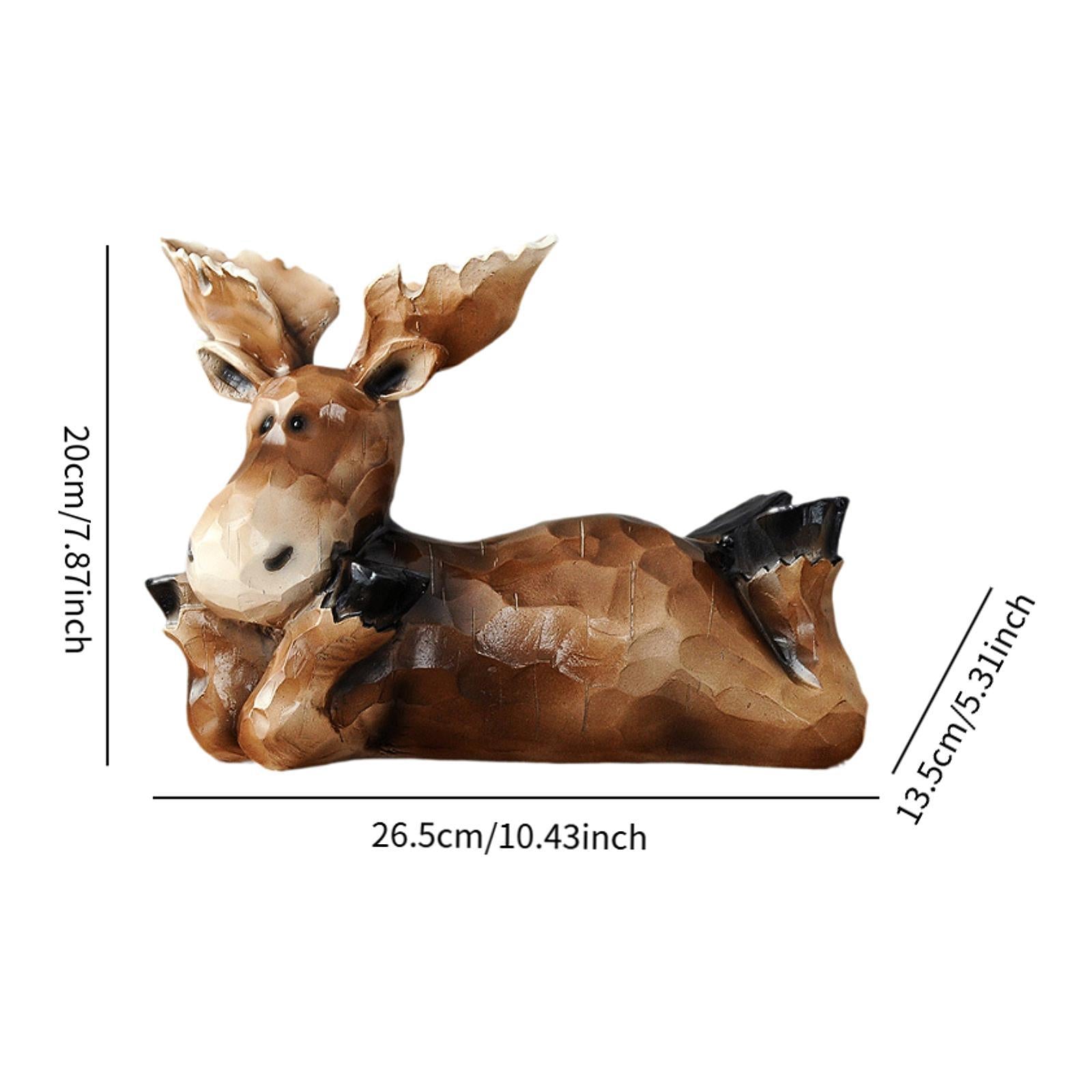 Reindeer Sculpture Ornament Office Souvenirs Gifts Desktop Desk Resin Statue Brown Lying Down