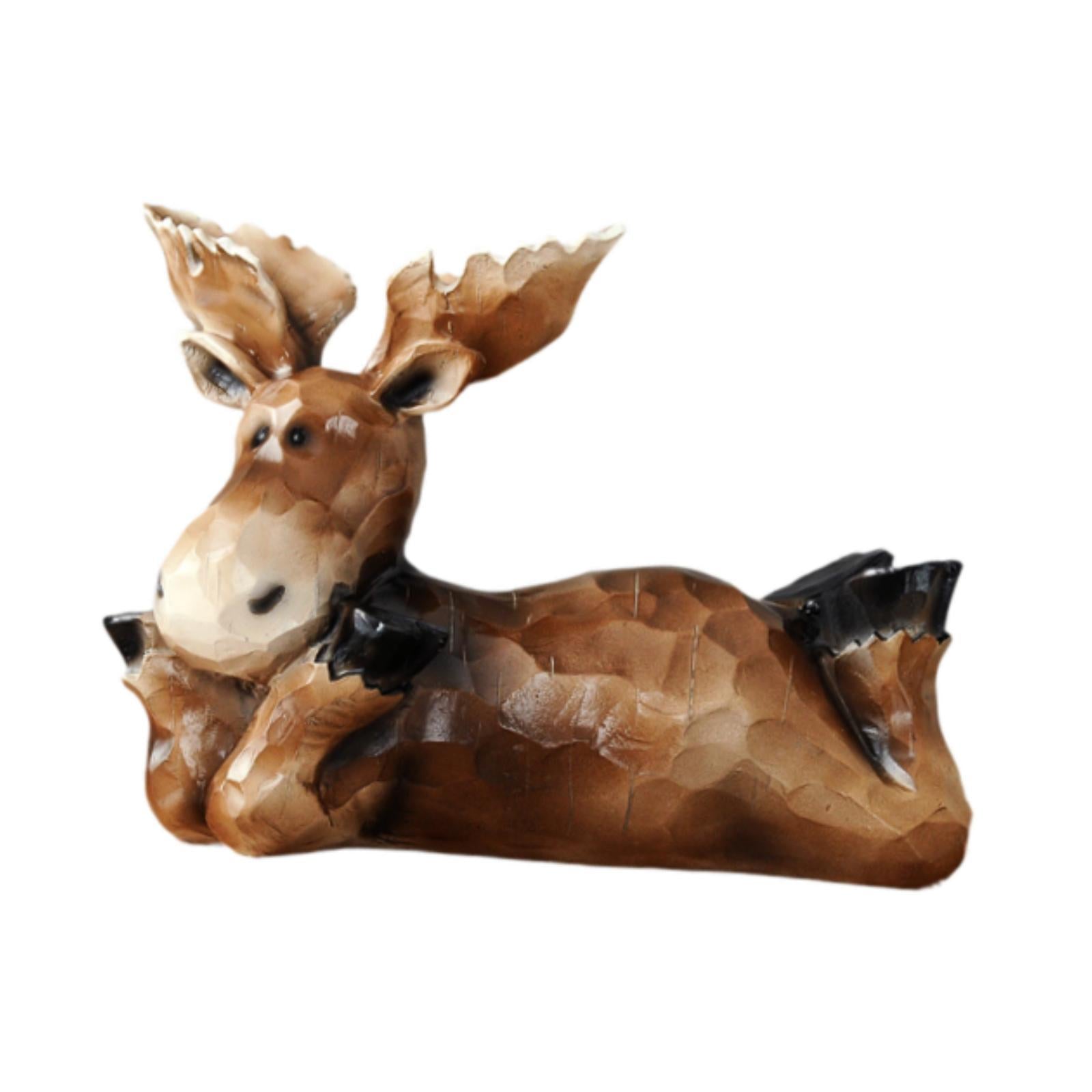 Reindeer Sculpture Ornament Office Souvenirs Gifts Desktop Desk Resin Statue Brown Lying Down