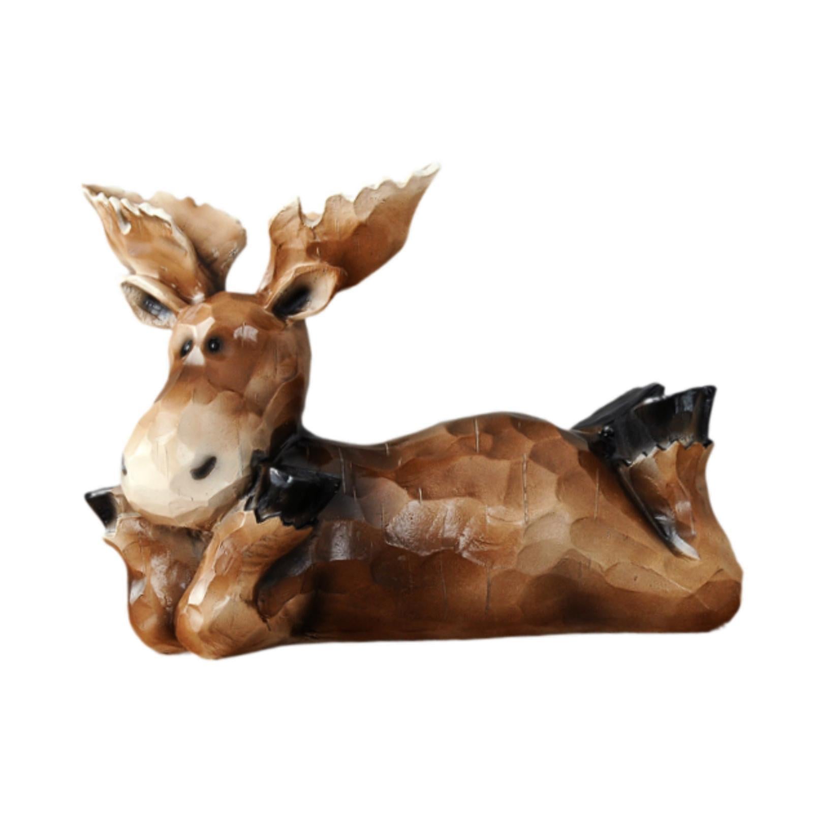 Reindeer Sculpture Ornament Office Souvenirs Gifts Desktop Desk Resin Statue Brown Lying Down