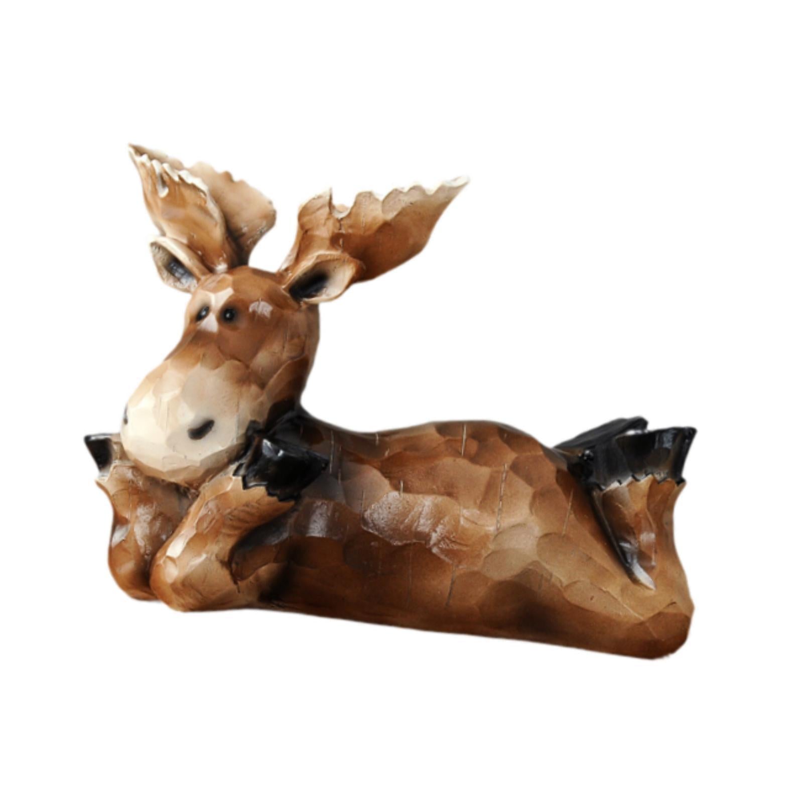 Reindeer Sculpture Ornament Office Souvenirs Gifts Desktop Desk Resin Statue Brown Lying Down