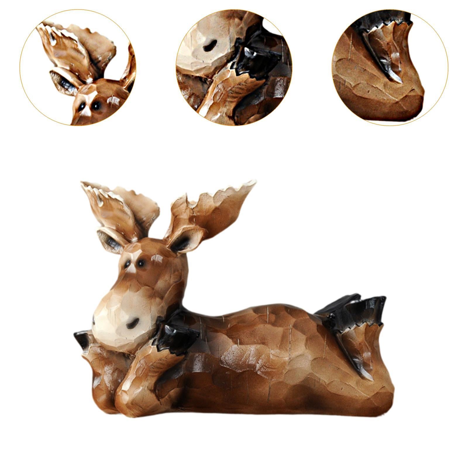 Reindeer Sculpture Ornament Office Souvenirs Gifts Desktop Desk Resin Statue Brown Lying Down