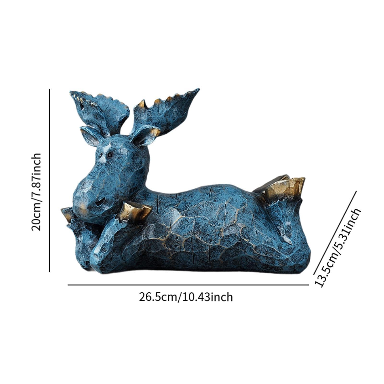 Reindeer Sculpture Ornament Office Souvenirs Gifts Desktop Desk Resin Statue Blue Lying Down