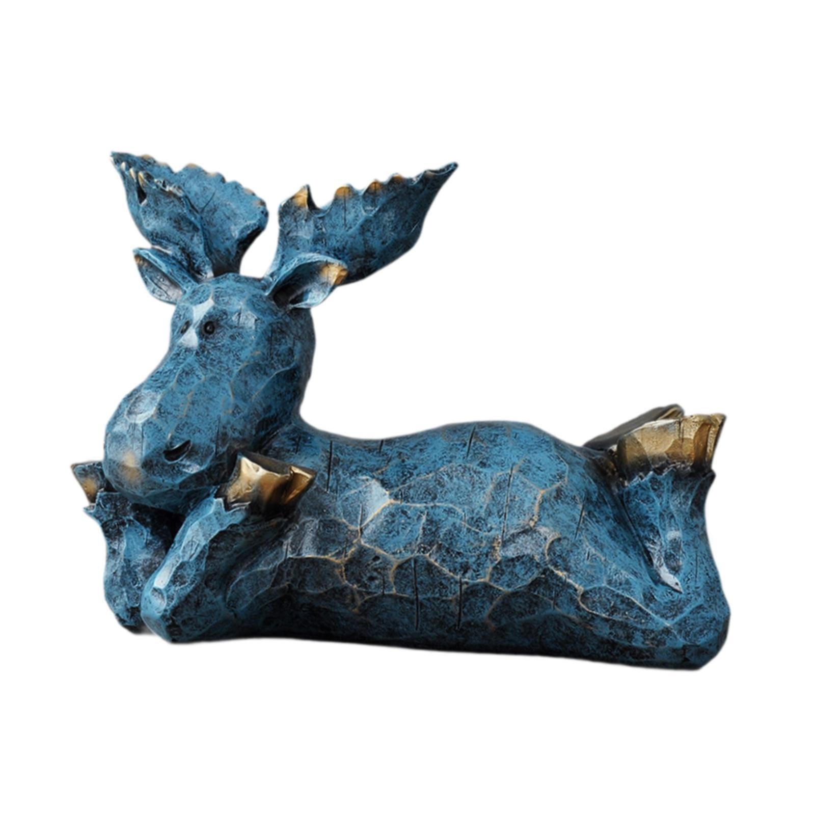 Reindeer Sculpture Ornament Office Souvenirs Gifts Desktop Desk Resin Statue Blue Lying Down