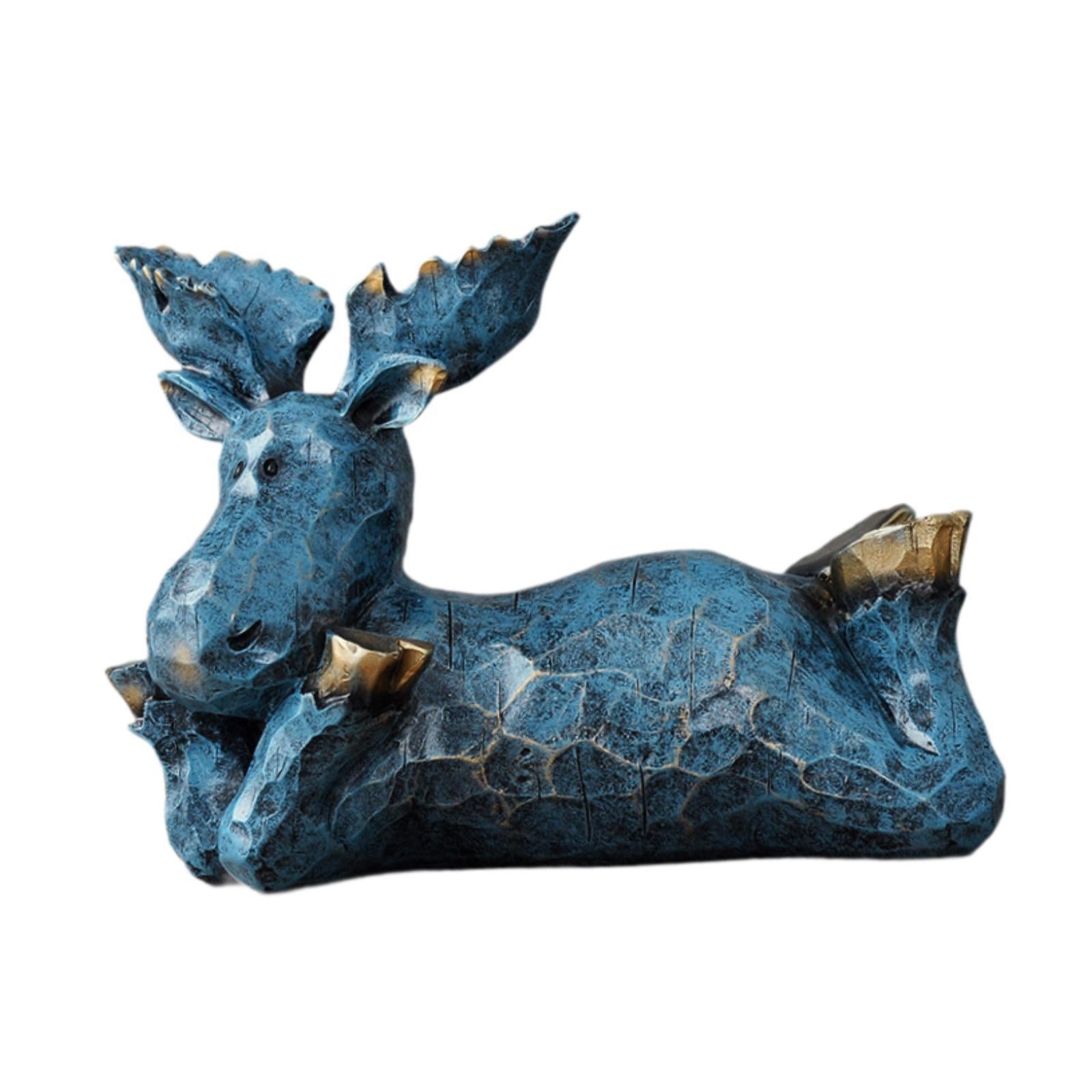 Reindeer Sculpture Ornament Office Souvenirs Gifts Desktop Desk Resin Statue Blue Lying Down