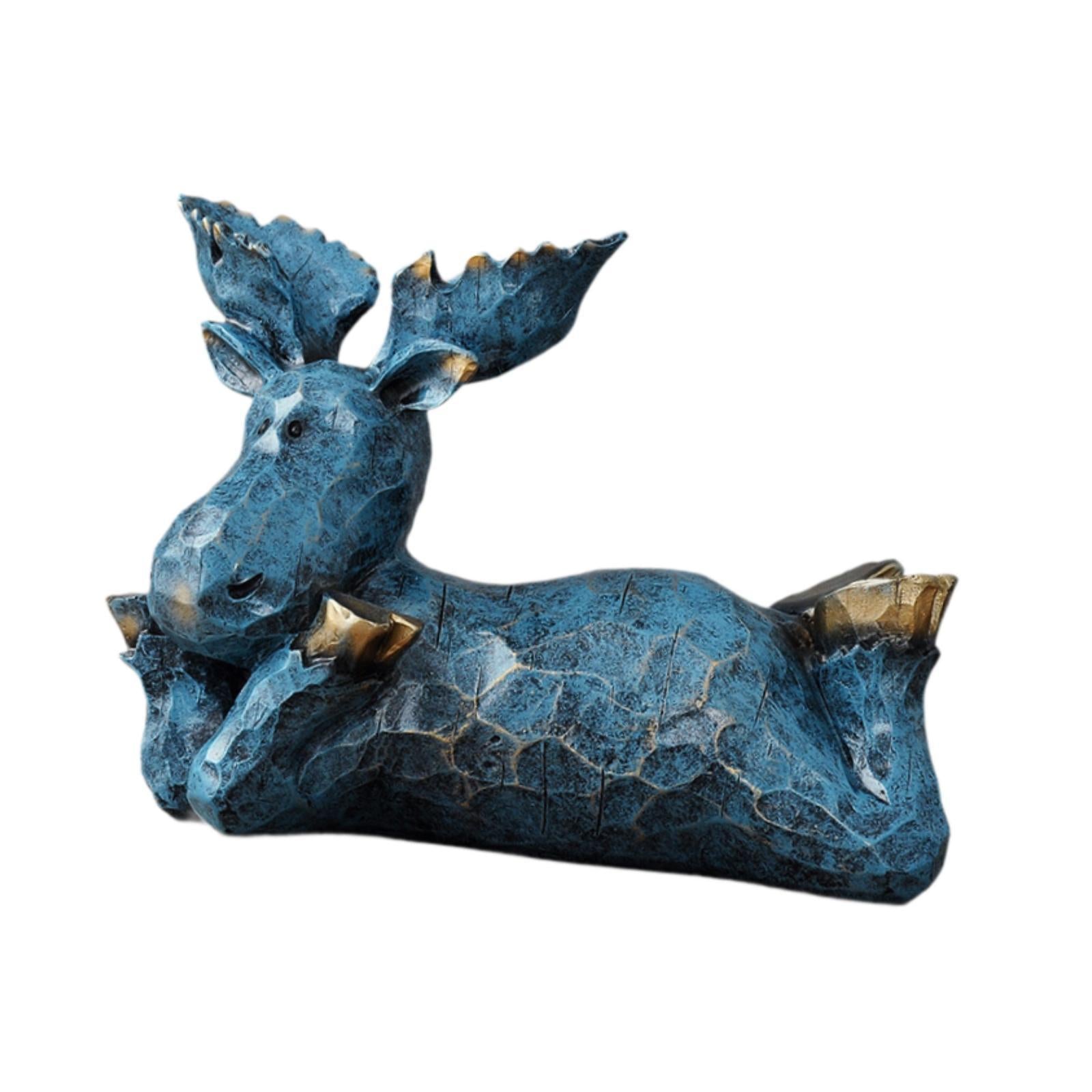 Reindeer Sculpture Ornament Office Souvenirs Gifts Desktop Desk Resin Statue Blue Lying Down