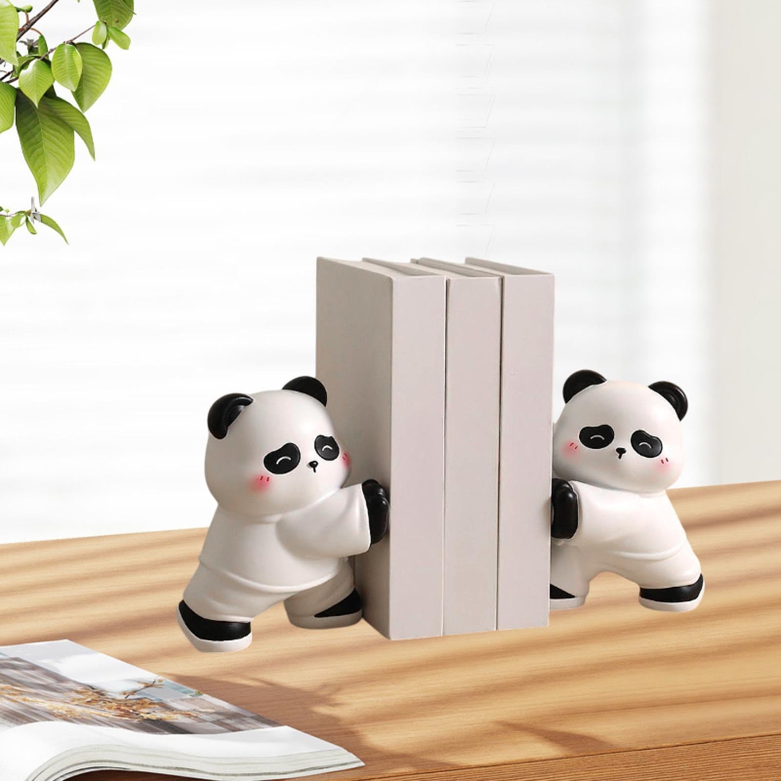 2 Pieces Panda Bookends Resin Ornament Book Holder Stand for Kitchen CD File