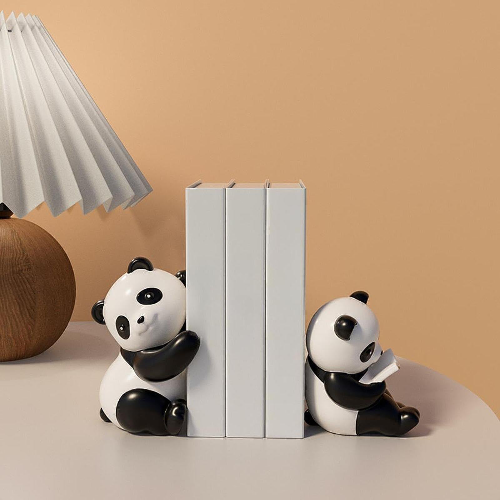 Panda Bookends Statuettes Craft Cute Sculptures for Decorative Bedroom Table