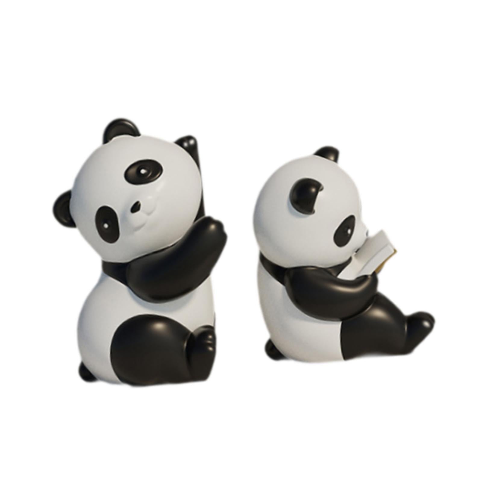 Panda Bookends Statuettes Craft Cute Sculptures for Decorative Bedroom Table