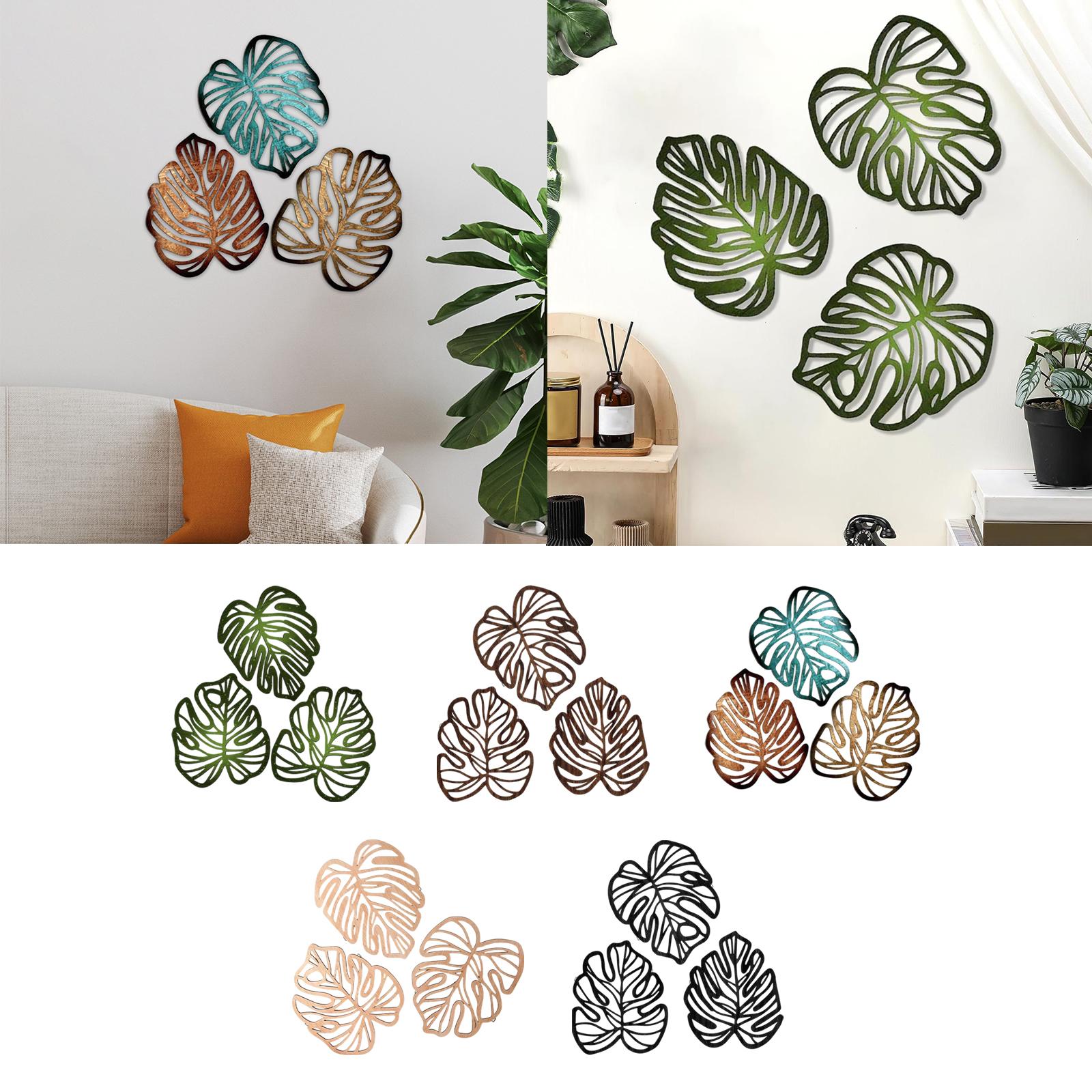 3 Pieces Palm Leaves Wood Wall Decor Artwork for Hallway Balcony Living Room Green