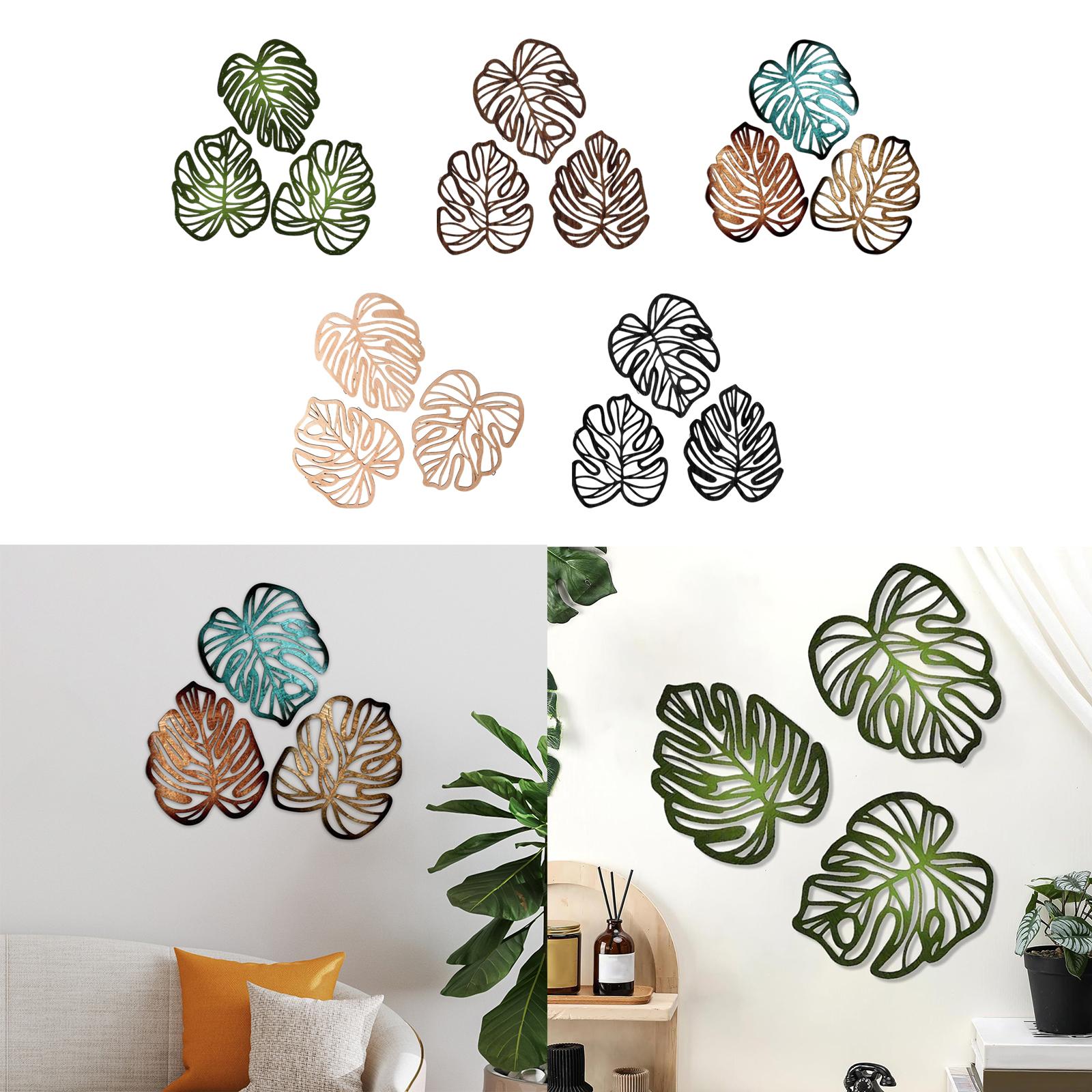 3 Pieces Palm Leaves Wood Wall Decor Artwork for Hallway Balcony Living Room Green