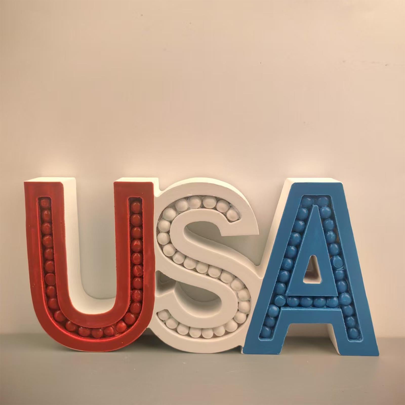 Wooden Beaded USA Letter Sign 4Th of Jul Decoration for Home Bedroom Office