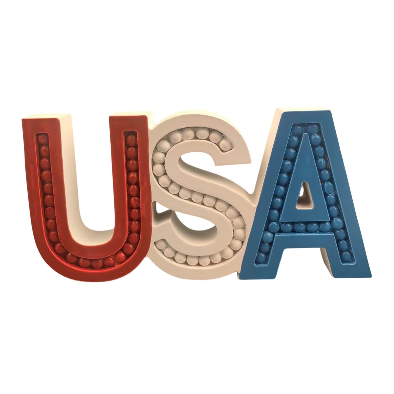 Wooden Beaded USA Letter Sign 4Th of Jul Decoration for Home Bedroom Office