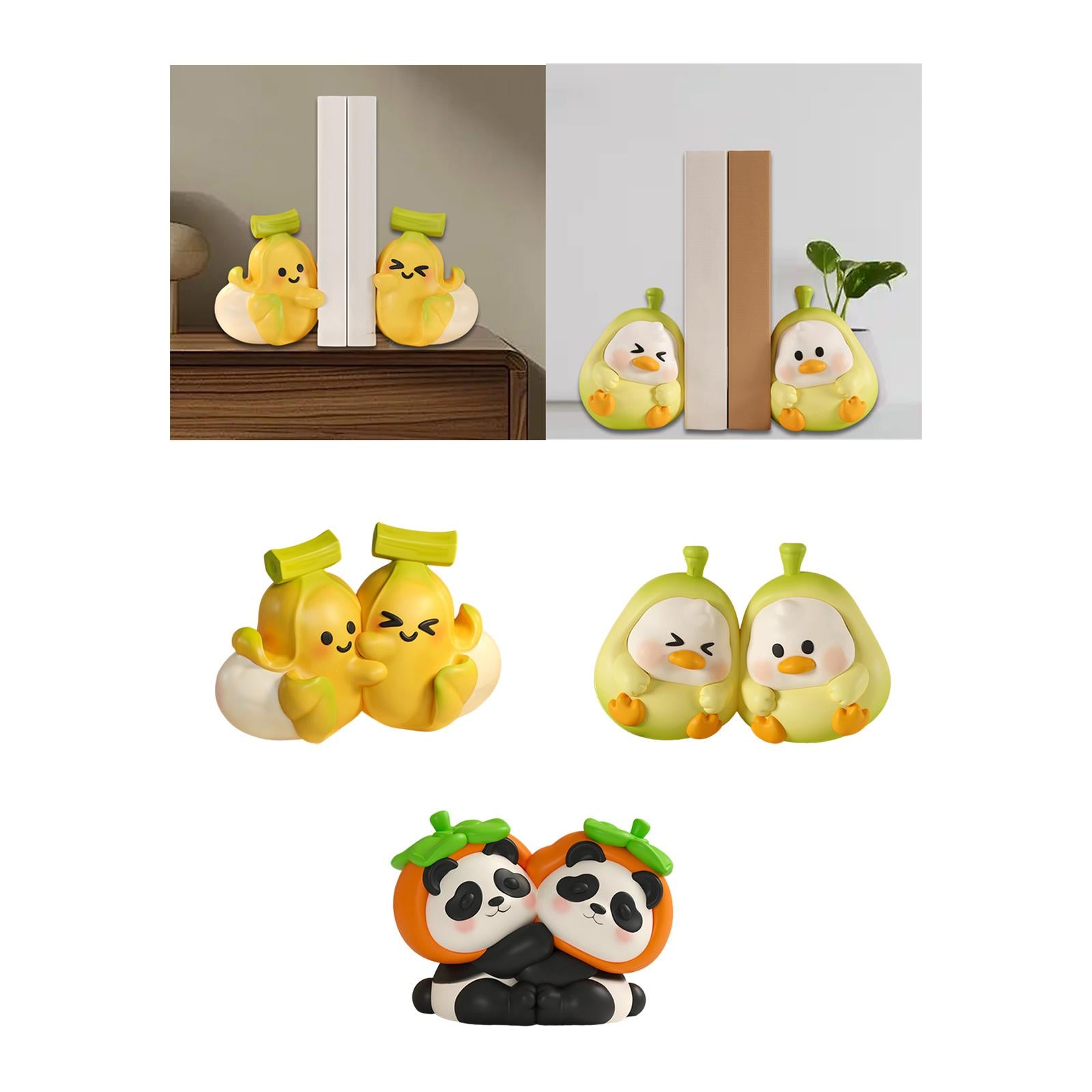 2 Pieces Cute Bookends Statue Novelty Resin Ornament for Hallway Living Room Bananas
