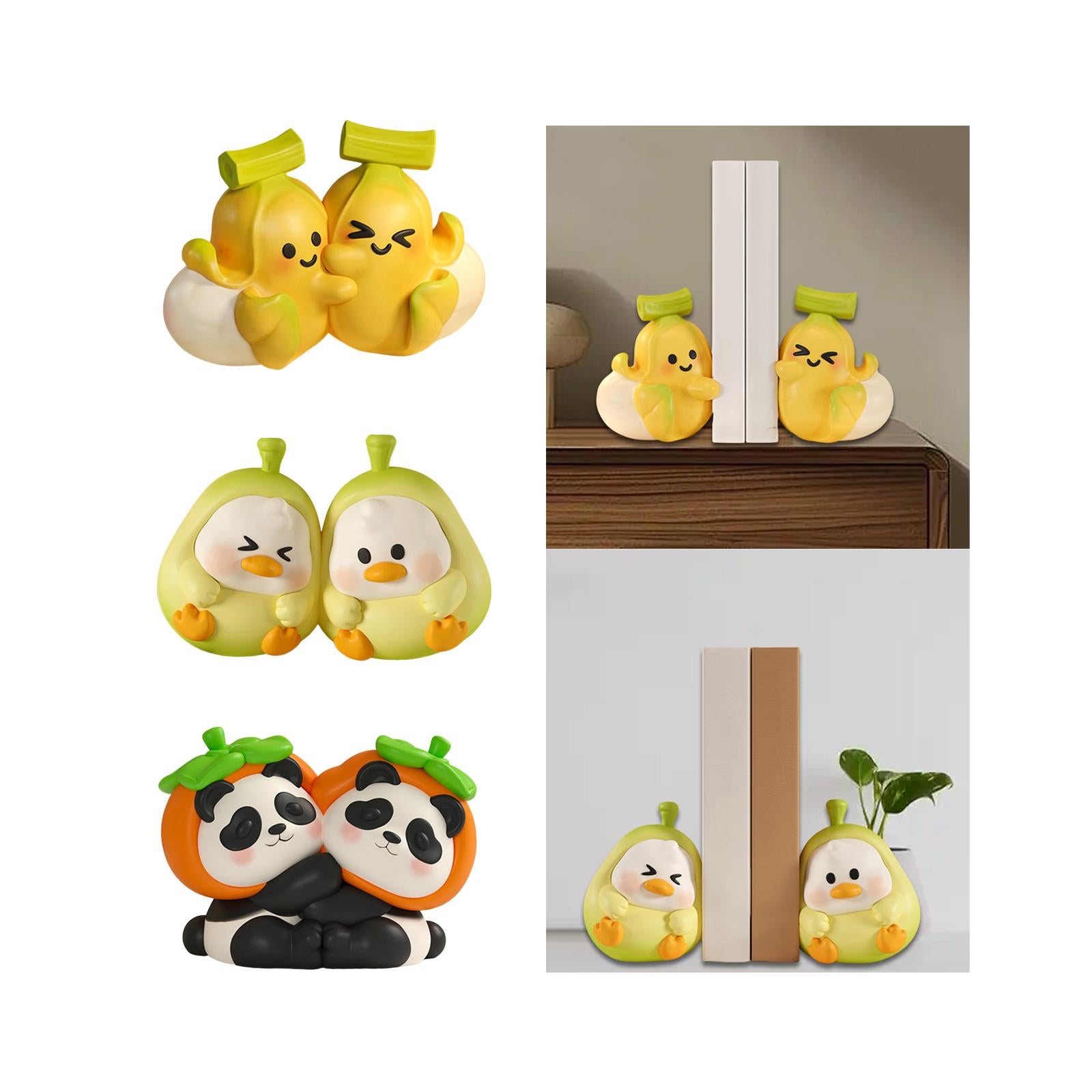 2 Pieces Cute Bookends Statue Novelty Resin Ornament for Hallway Living Room Bananas