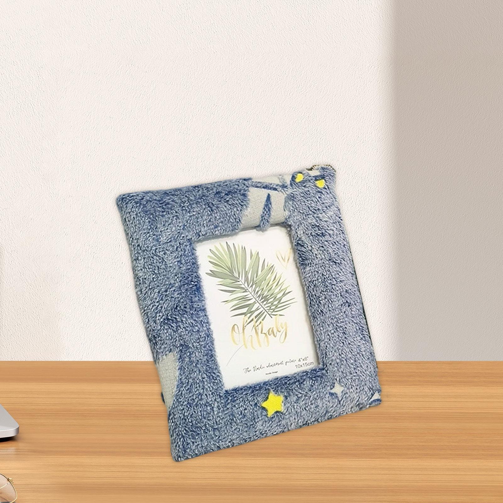 Plush Picture Frame Artwork Photo Holder for Office NightStand Bedside Table 18.5cmx23.5cm Blue