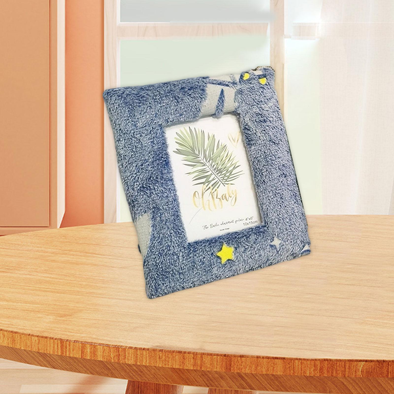 Plush Picture Frame Artwork Photo Holder for Office NightStand Bedside Table 18.5cmx23.5cm Blue