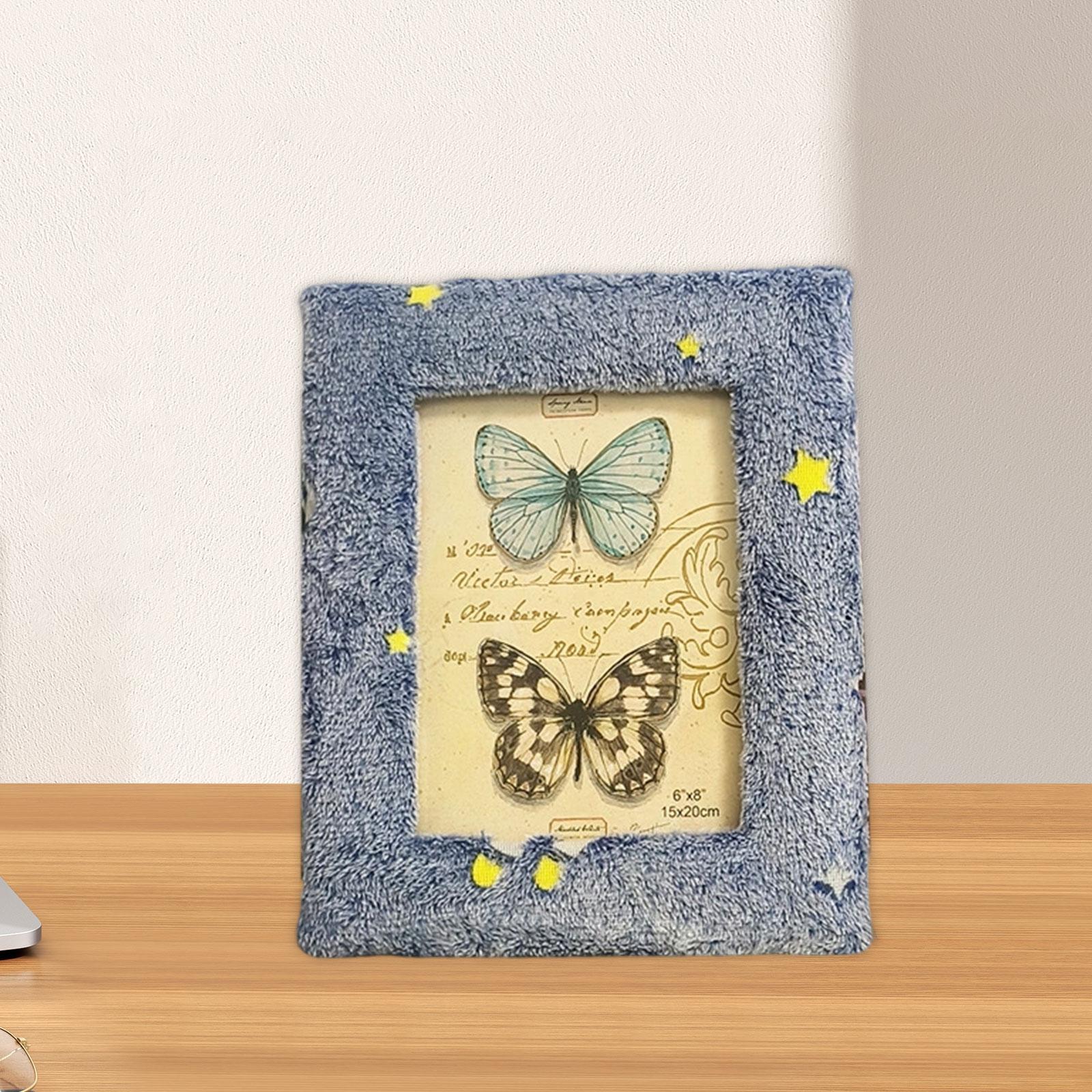 Plush Picture Frame Artwork Photo Holder for Office NightStand Bedside Table 20.5cmx25.5cm Blue