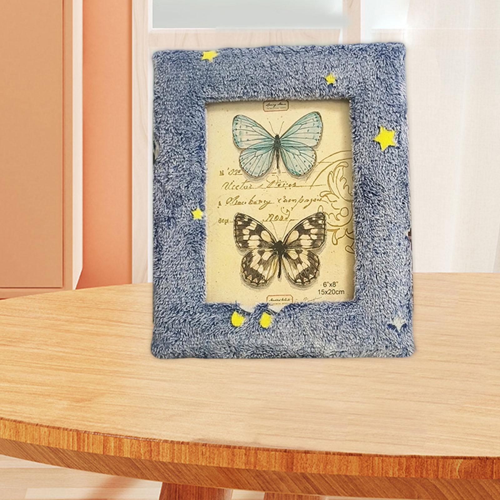 Plush Picture Frame Artwork Photo Holder for Office NightStand Bedside Table 20.5cmx25.5cm Blue