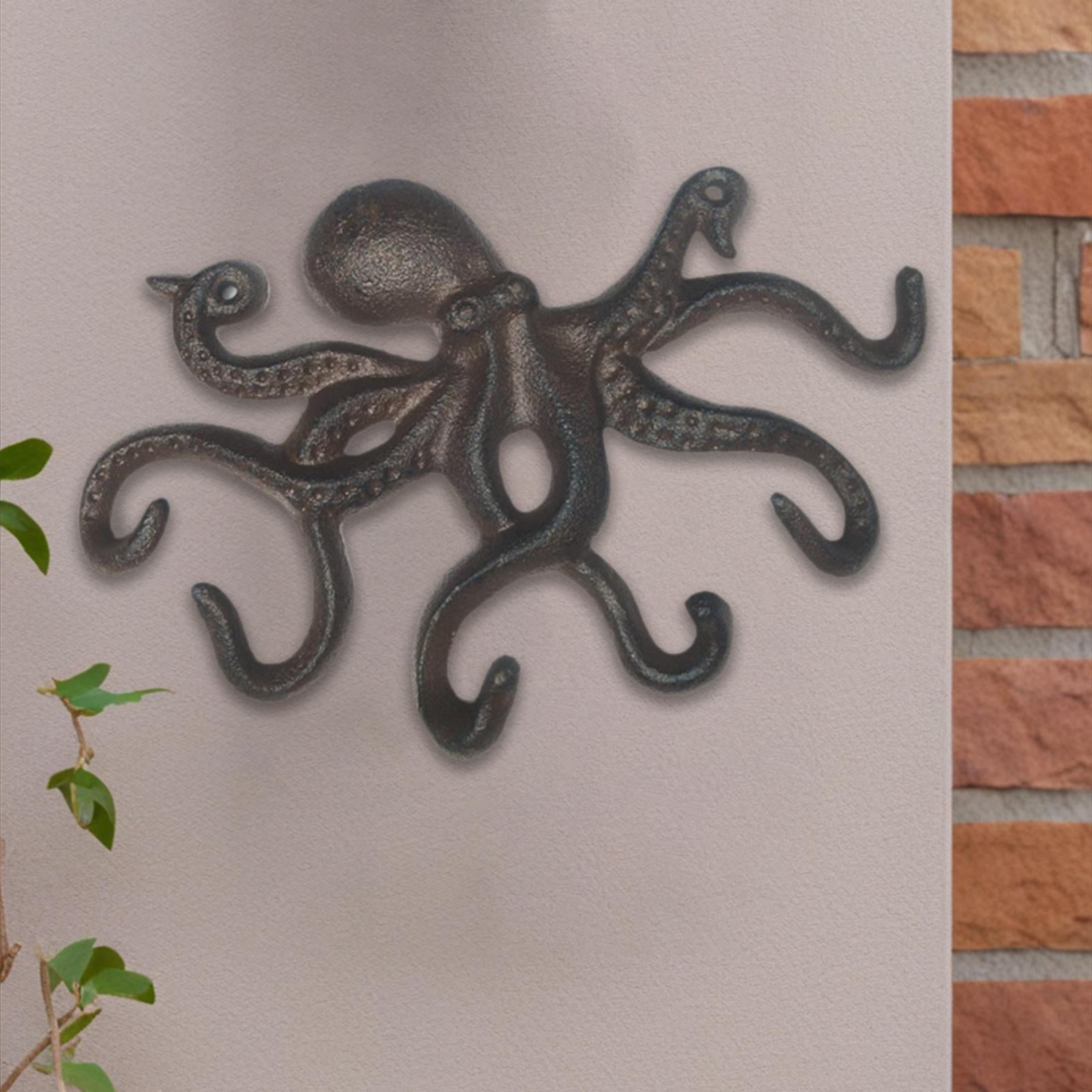 Cast Iron Octopus Coat Hook Rustic Key Hook for Bathroom Indoor Outdoor Yard