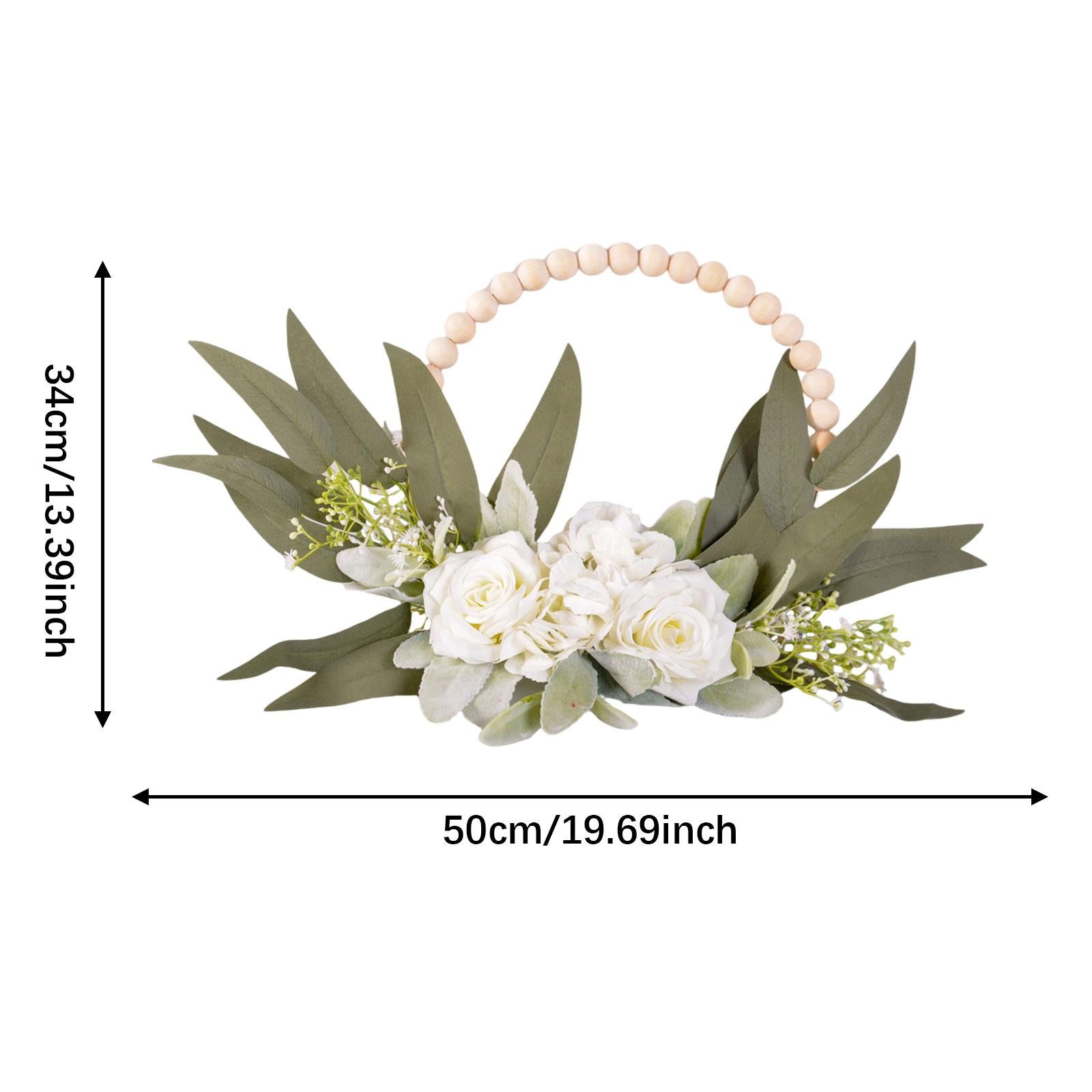 Wood Bead Floral Wreath Front Door Floral Hoop for Wedding Farmhouse Holiday White