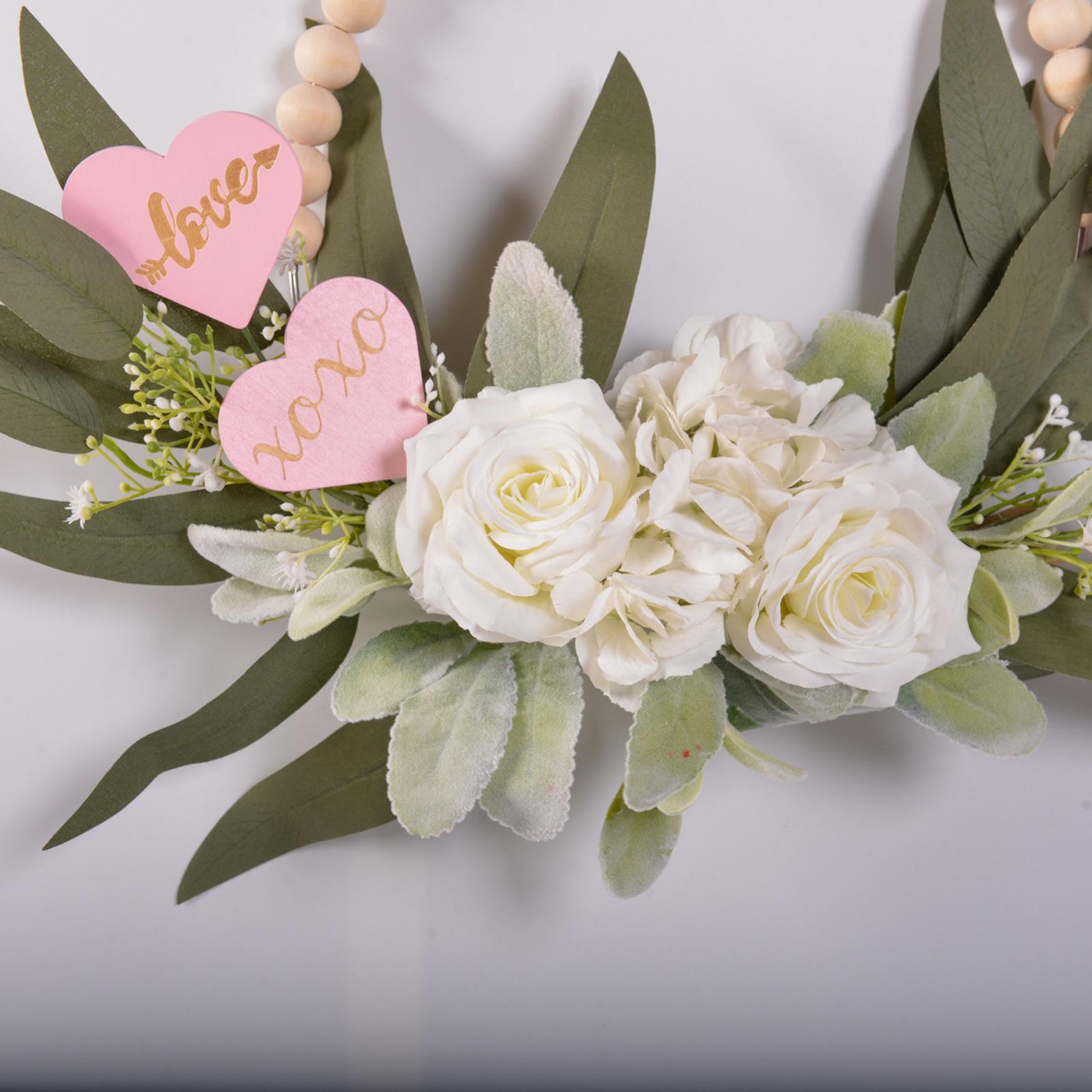 Wood Bead Floral Wreath Front Door Floral Hoop for Wedding Farmhouse Holiday White