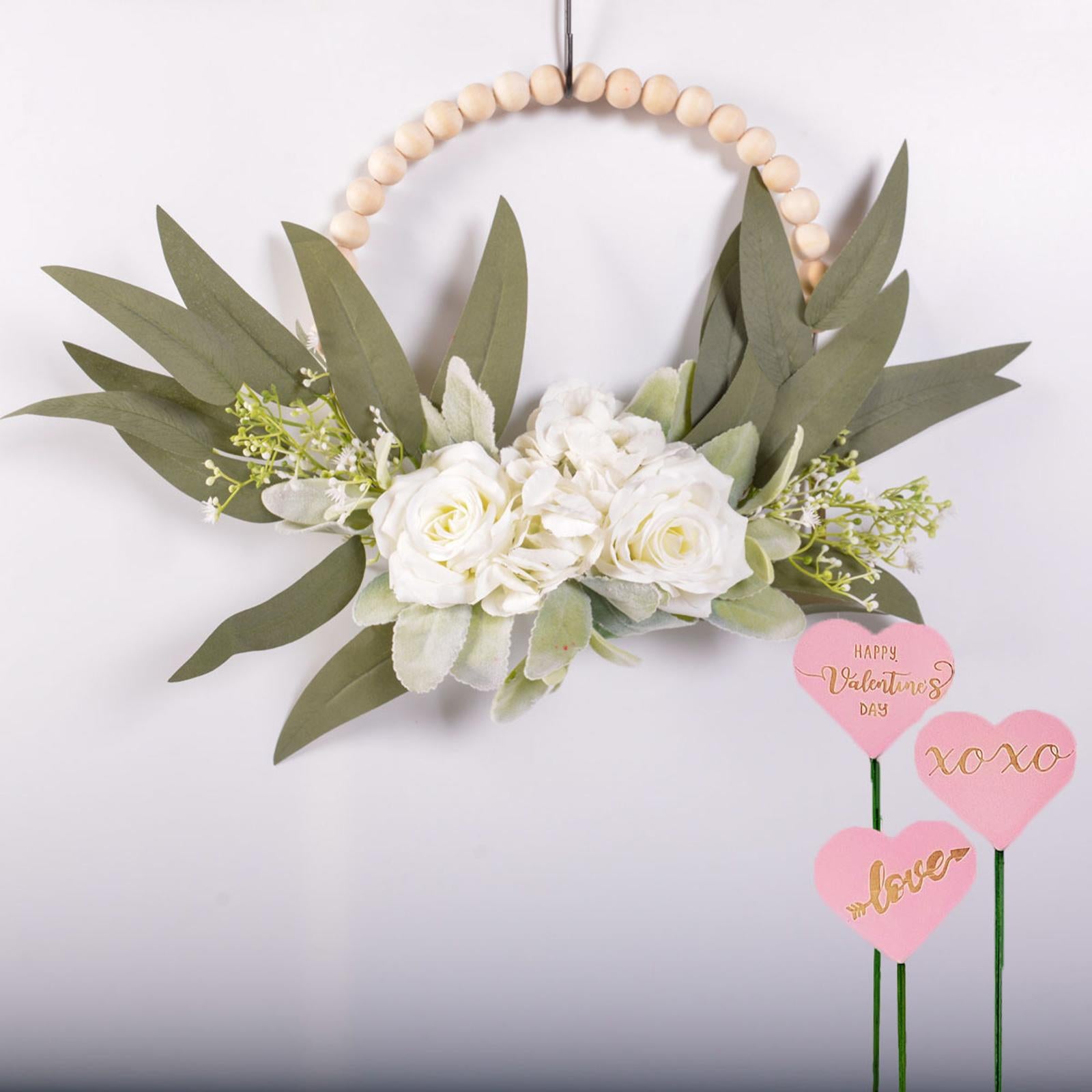 Wood Bead Floral Wreath Front Door Floral Hoop for Wedding Farmhouse Holiday White