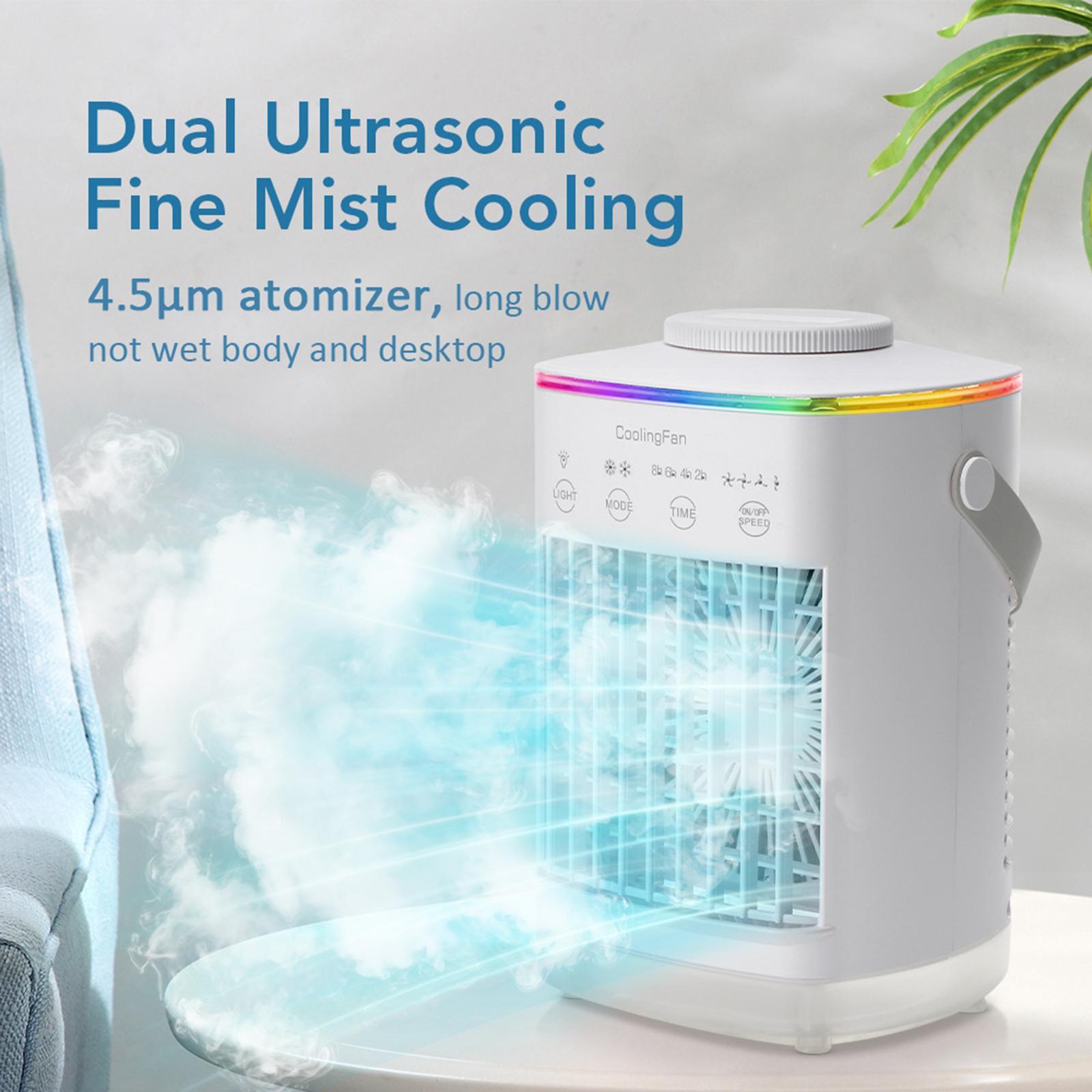 Mini Air Cooling Humidifier 7 Colors Light Desk Fan for Camping Room Bedroom
