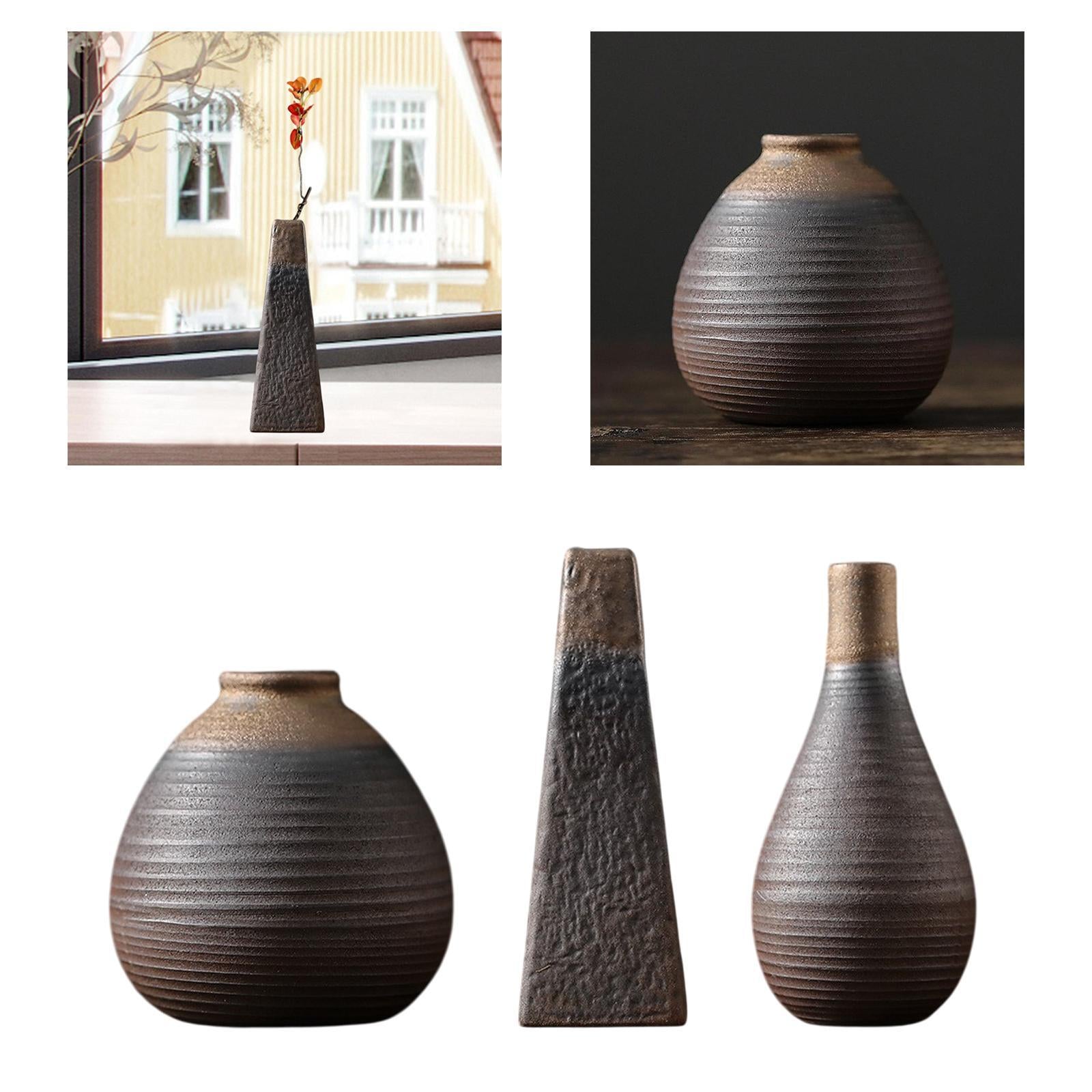 Rustic Ceramic Vase Flowerpot Flower Arrangement for Living Room Table Shelf 7.8cmx8.3cm