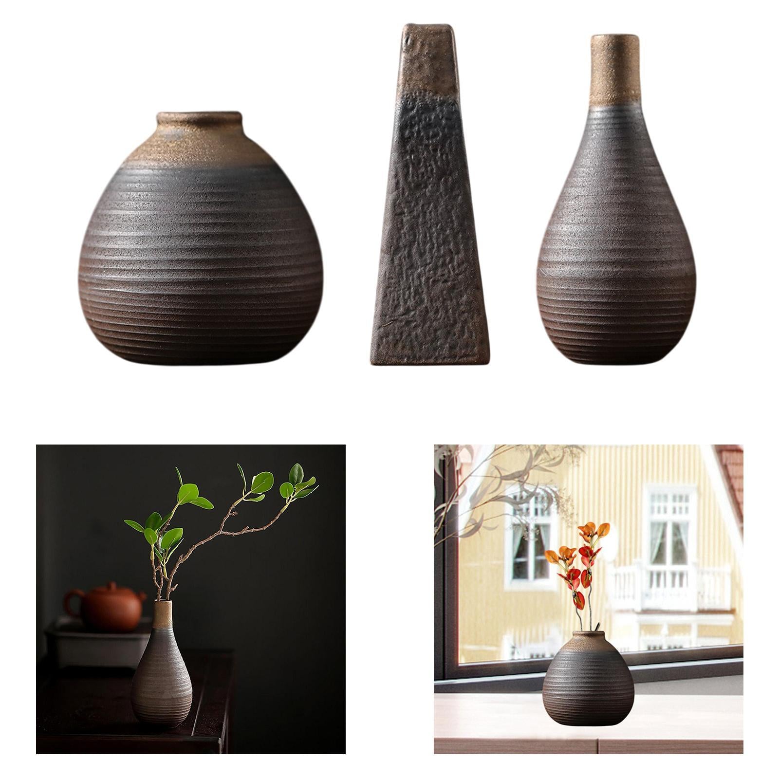 Rustic Ceramic Vase Flowerpot Flower Arrangement for Living Room Table Shelf 7.8cmx8.3cm