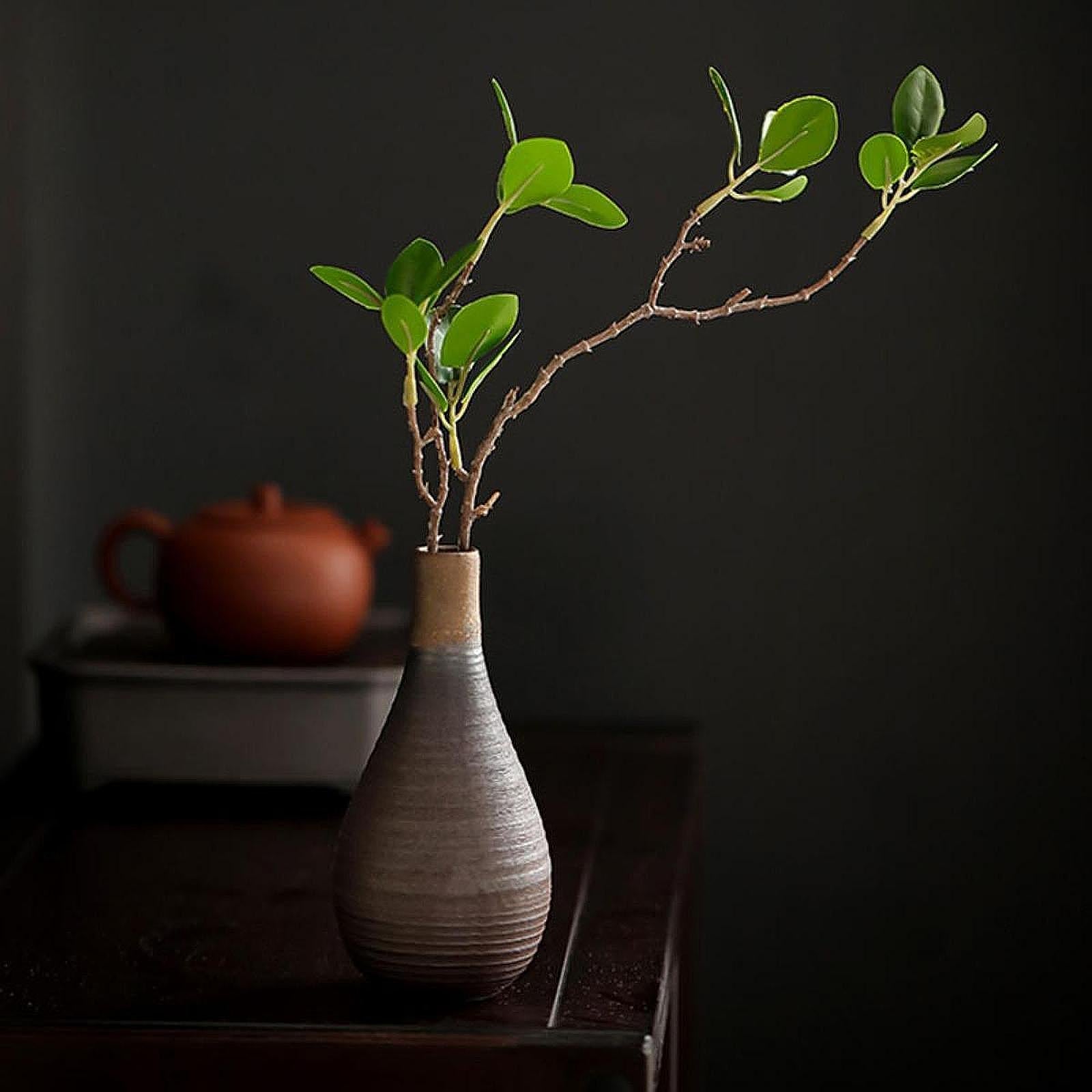Rustic Ceramic Vase Flowerpot Flower Arrangement for Living Room Table Shelf 6cmx13.2cm
