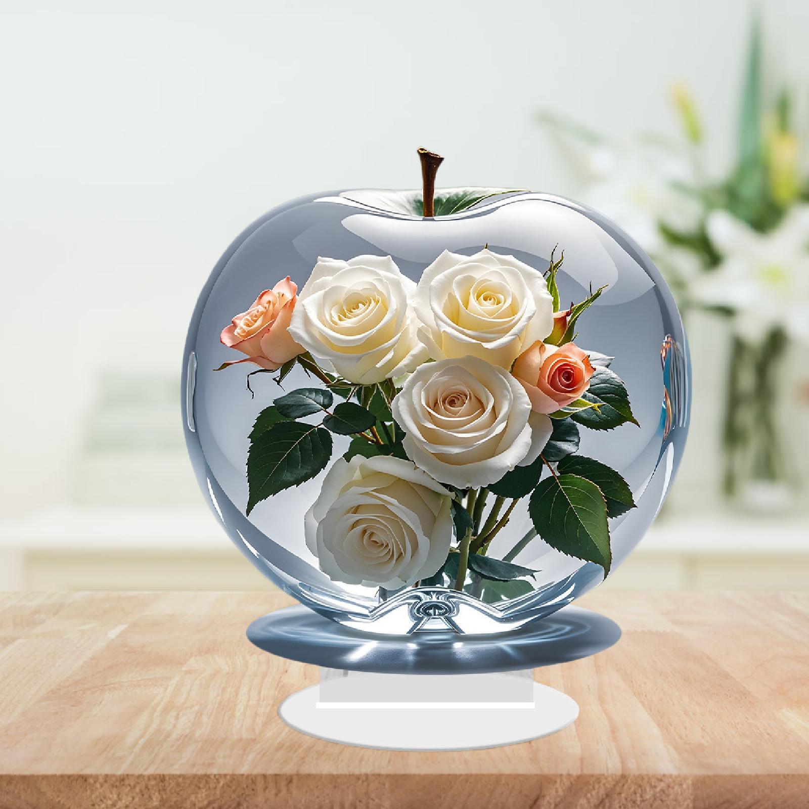 2D Rose Flowers Decoration Artwork Tabletop Ornament for Home Cabinet Office