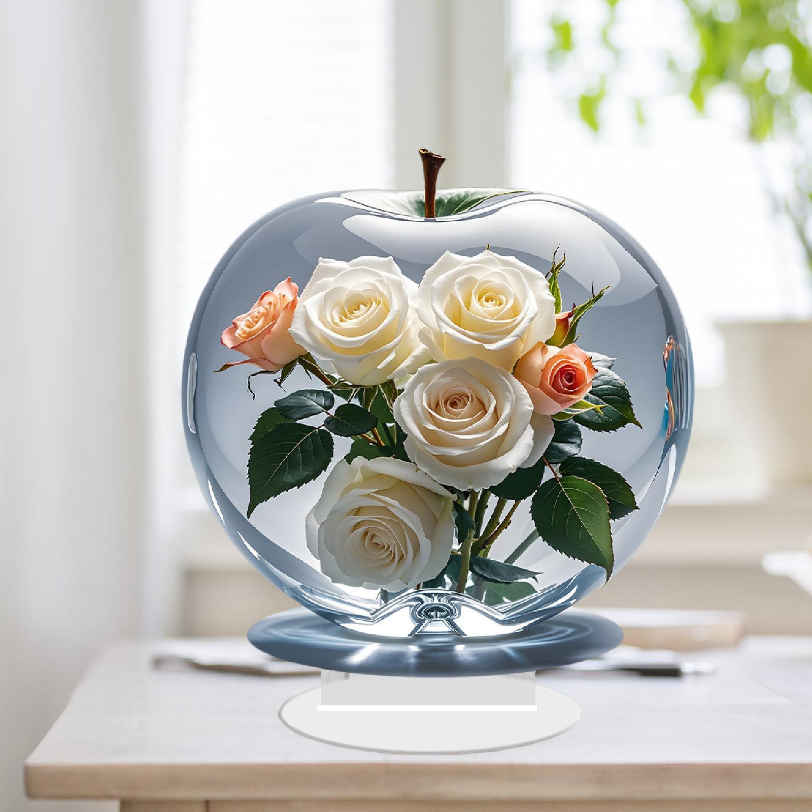 2D Rose Flowers Decoration Artwork Tabletop Ornament for Home Cabinet Office