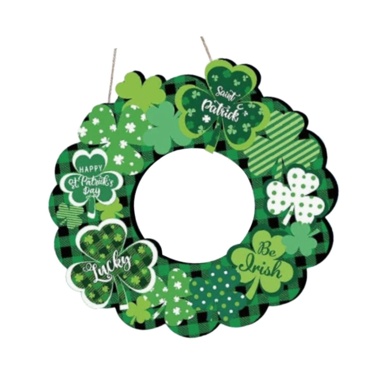 Wooden ST Patrick's Day Wreath Holiday Welcome Plaque Hanging Ornament