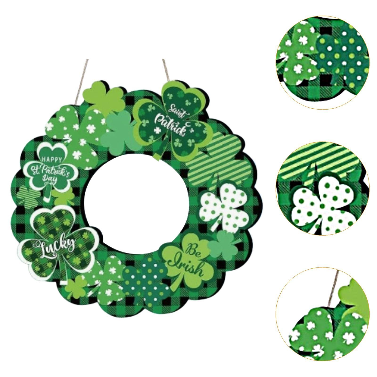 Wooden ST Patrick's Day Wreath Holiday Welcome Plaque Hanging Ornament