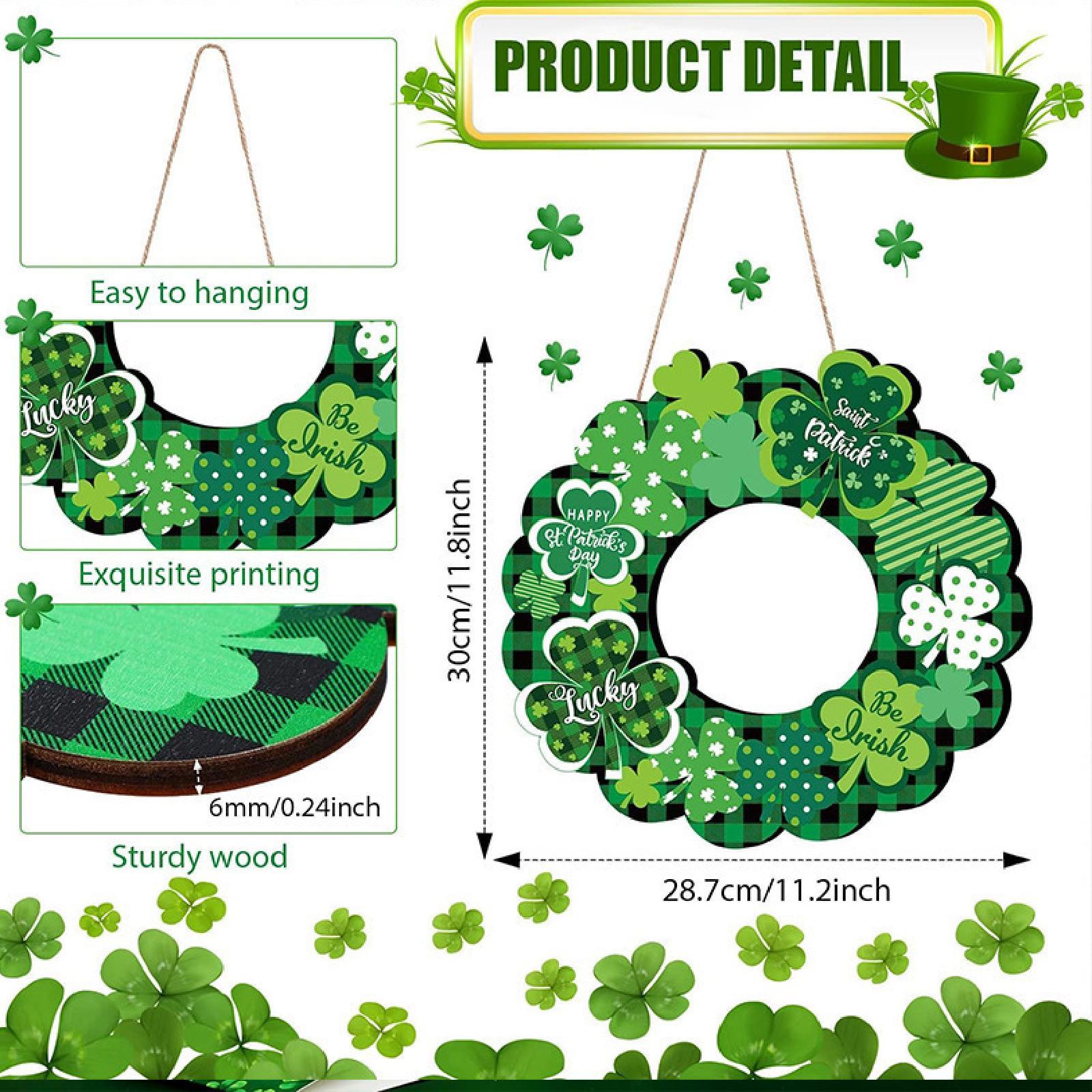 Wooden ST Patrick's Day Wreath Holiday Welcome Plaque Hanging Ornament