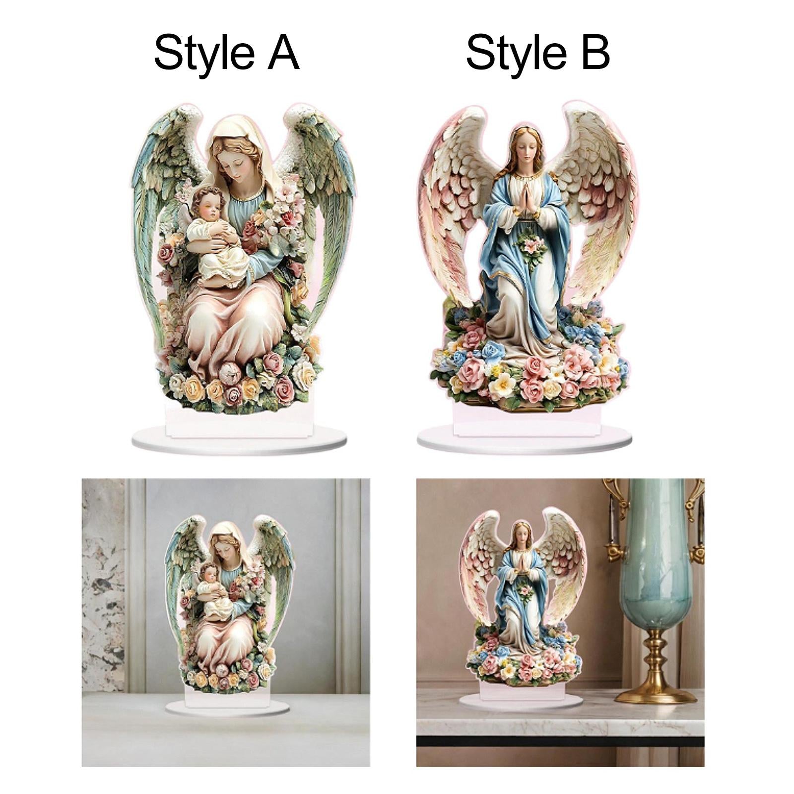 2D Angel Decor Crafts Acrylic Desktop Plaque for Centerpiece Table Bookshelf Style A