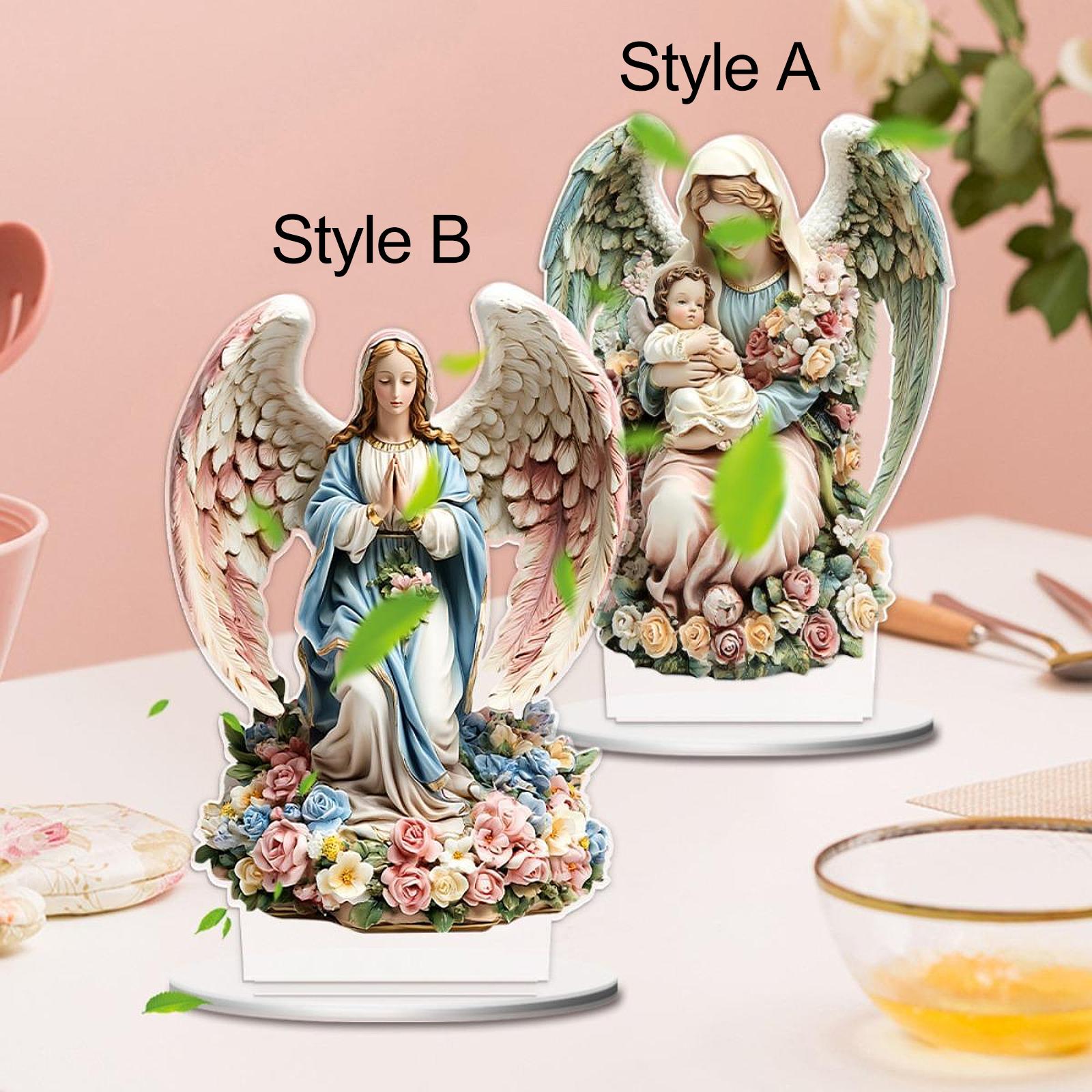 2D Angel Decor Crafts Acrylic Desktop Plaque for Centerpiece Table Bookshelf Style A