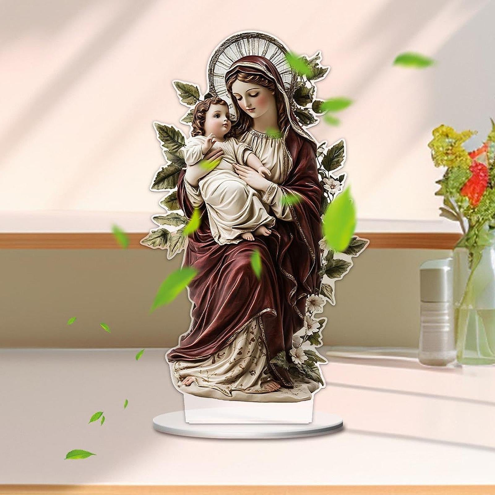 Virgin Mary Holding Jesus Sign Fireplace Gift 2D Flat Acrylic Table Ornament