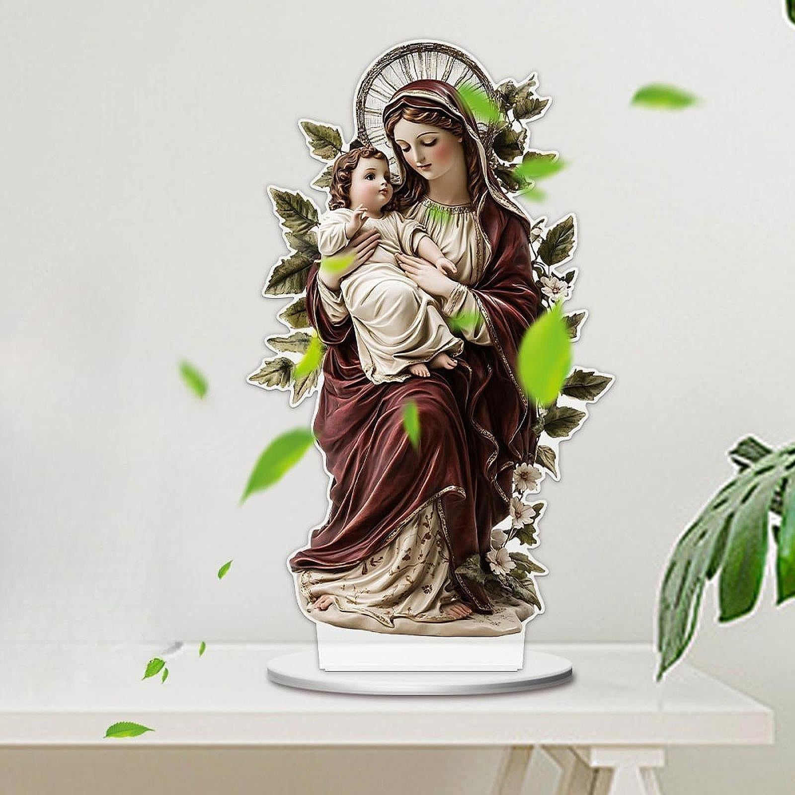 Virgin Mary Holding Jesus Sign Fireplace Gift 2D Flat Acrylic Table Ornament
