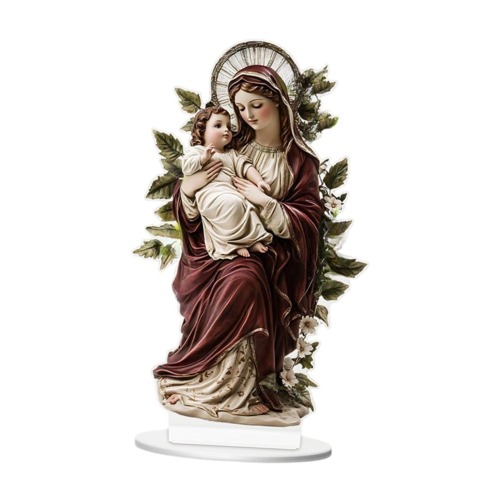 Virgin Mary Holding Jesus Sign Fireplace Gift 2D Flat Acrylic Table Ornament