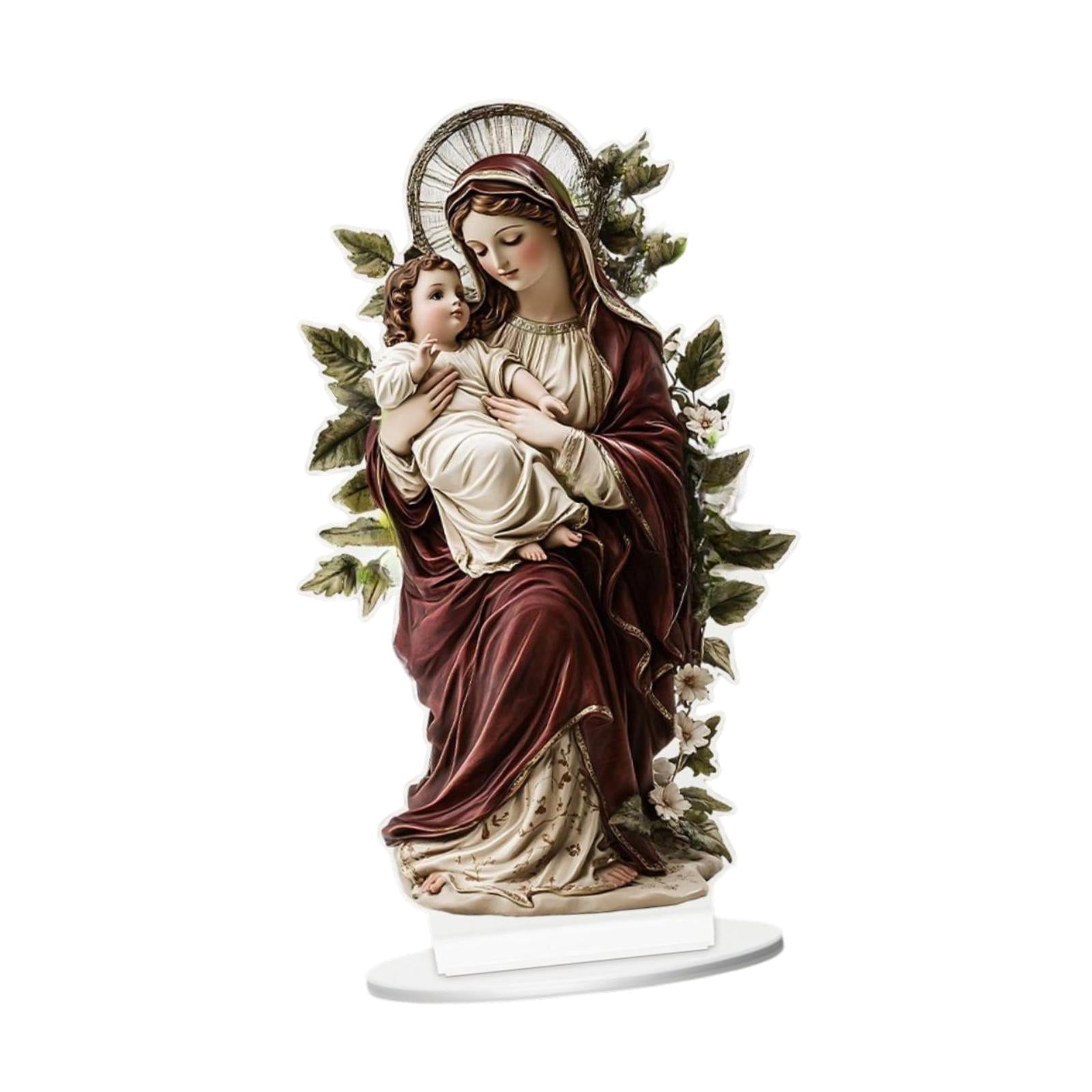 Virgin Mary Holding Jesus Sign Fireplace Gift 2D Flat Acrylic Table Ornament