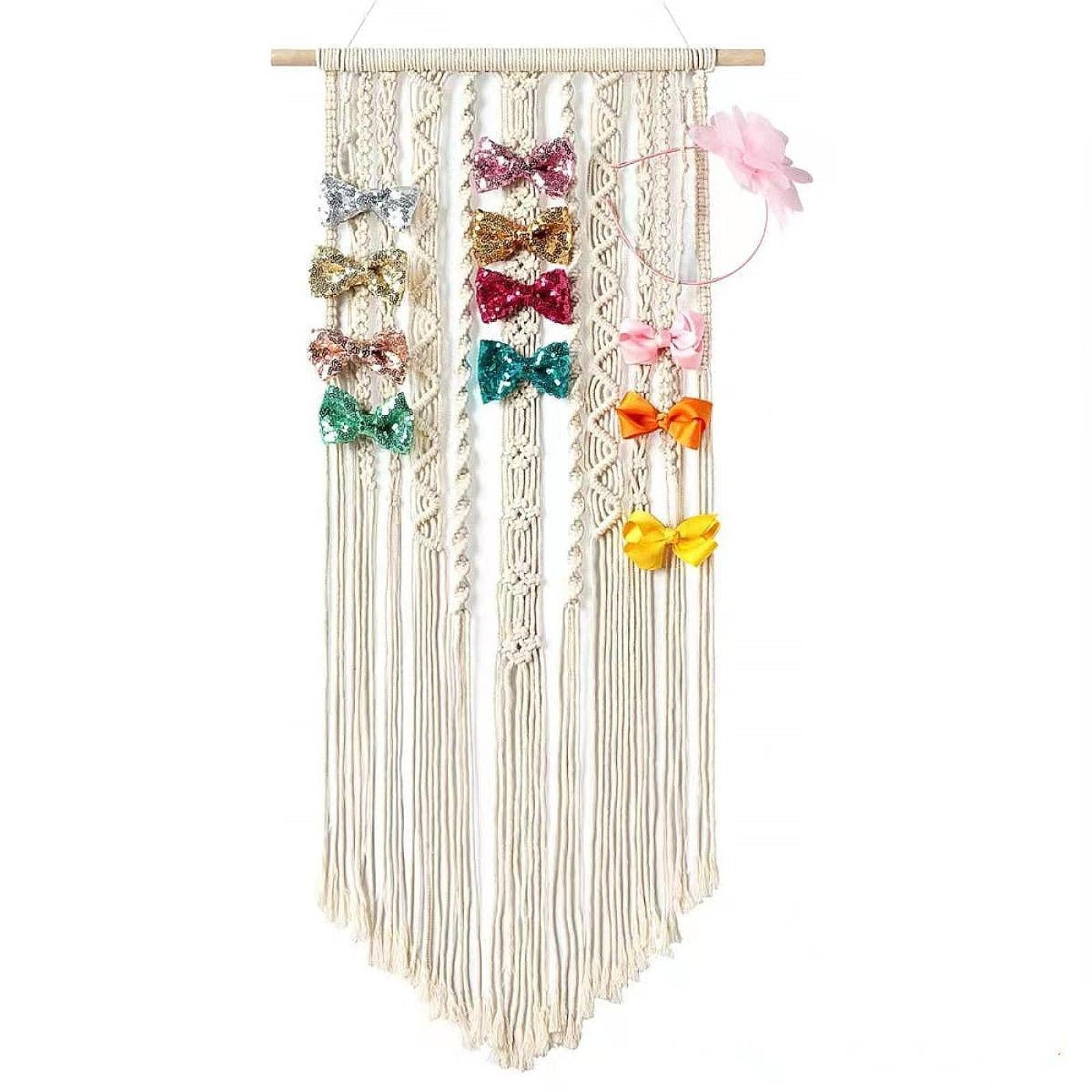 Macrame Bow Holder for Girls Hair Bows Woven Ornament Bow Organizer Tapestry