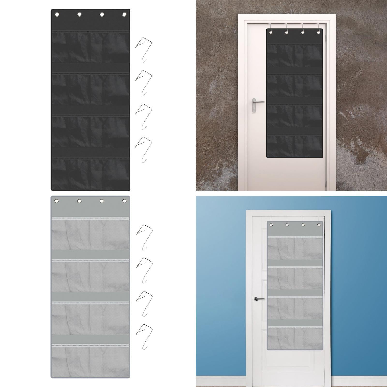 over The Door Organizer Toys Space Saving Dolls 4 Layer for Dorm Wall Closet Black