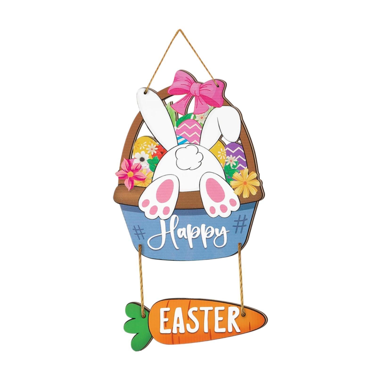 Happy Easter Hanging Door Sign Bunny Decor for Window Party Coffee Shop
