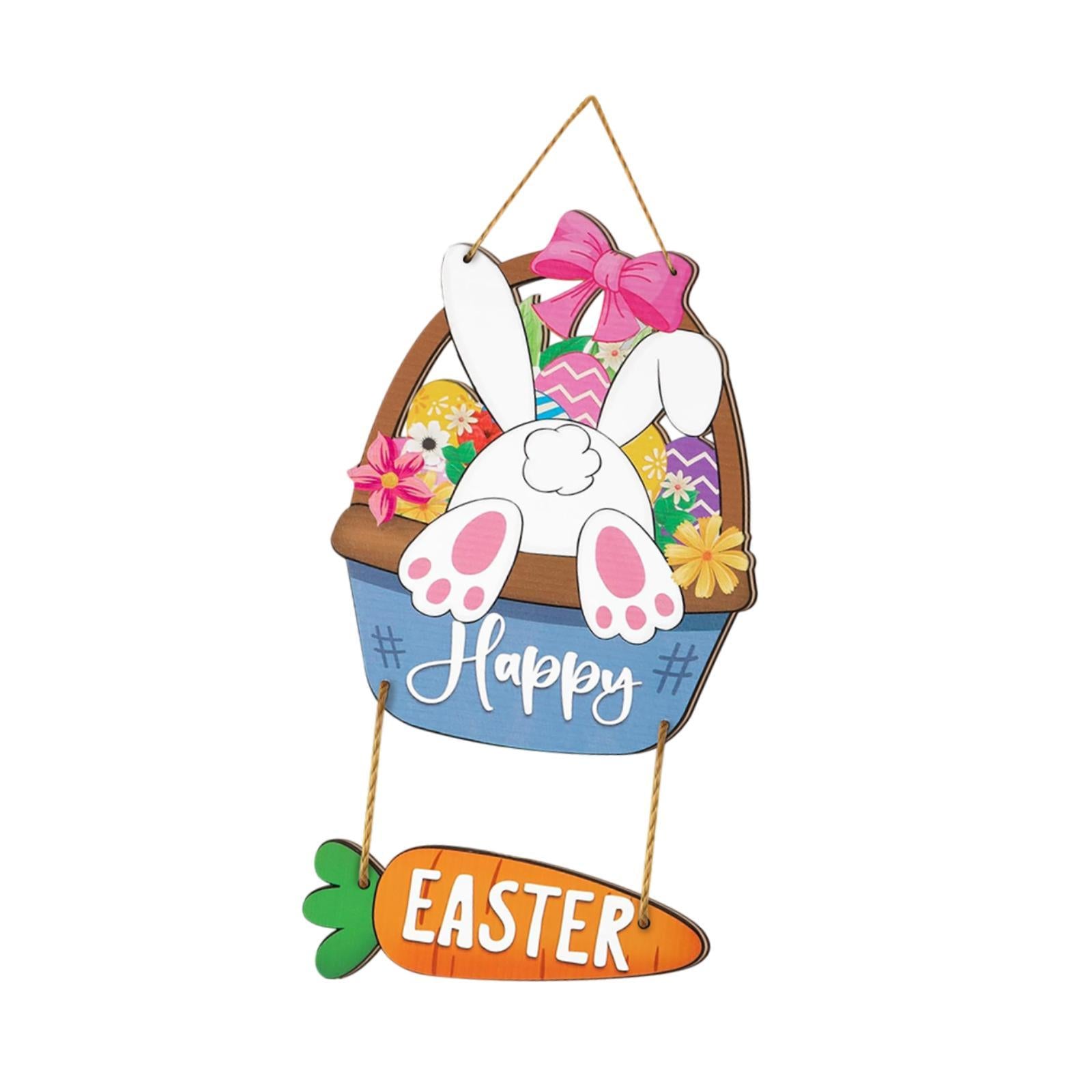 Happy Easter Hanging Door Sign Bunny Decor for Window Party Coffee Shop