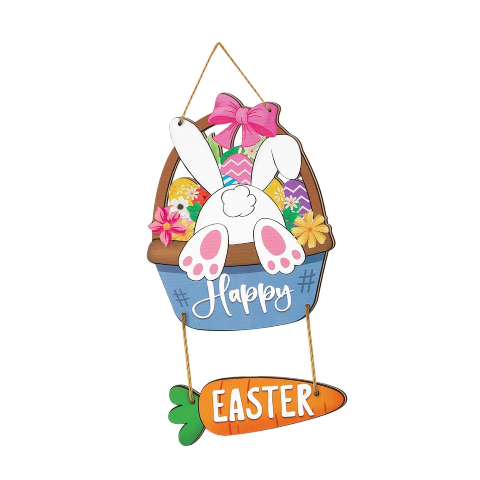 Happy Easter Hanging Door Sign Bunny Decor for Window Party Coffee Shop
